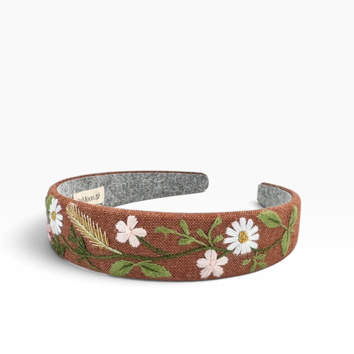 Daisy Meadow Light Brown Hand Embroidered Headband