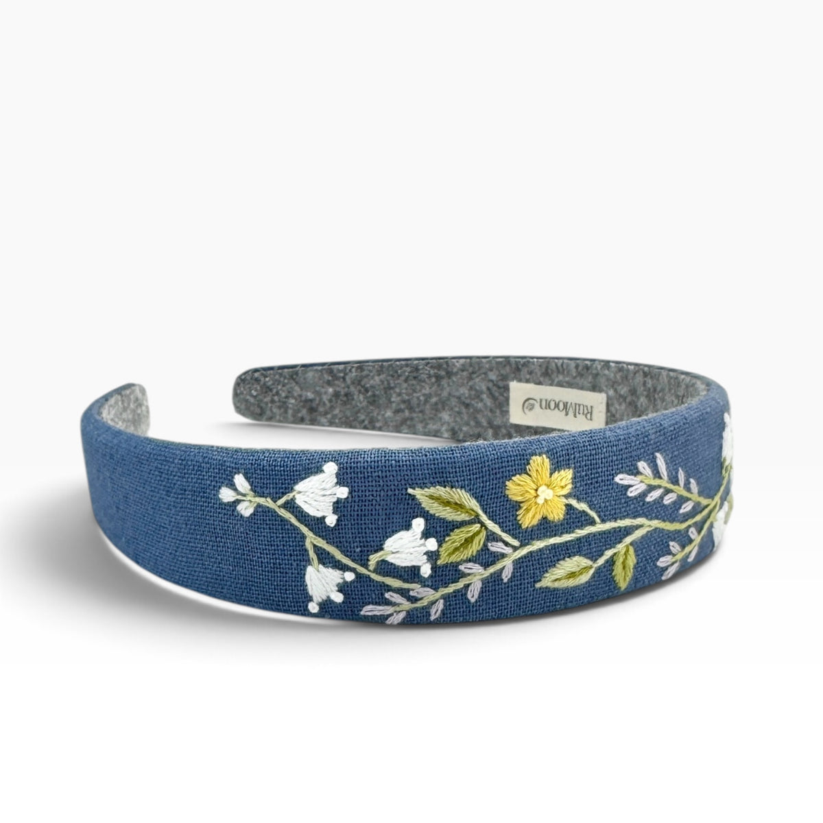 Buttercup and White Lily Blue Hand Embroidered Headband