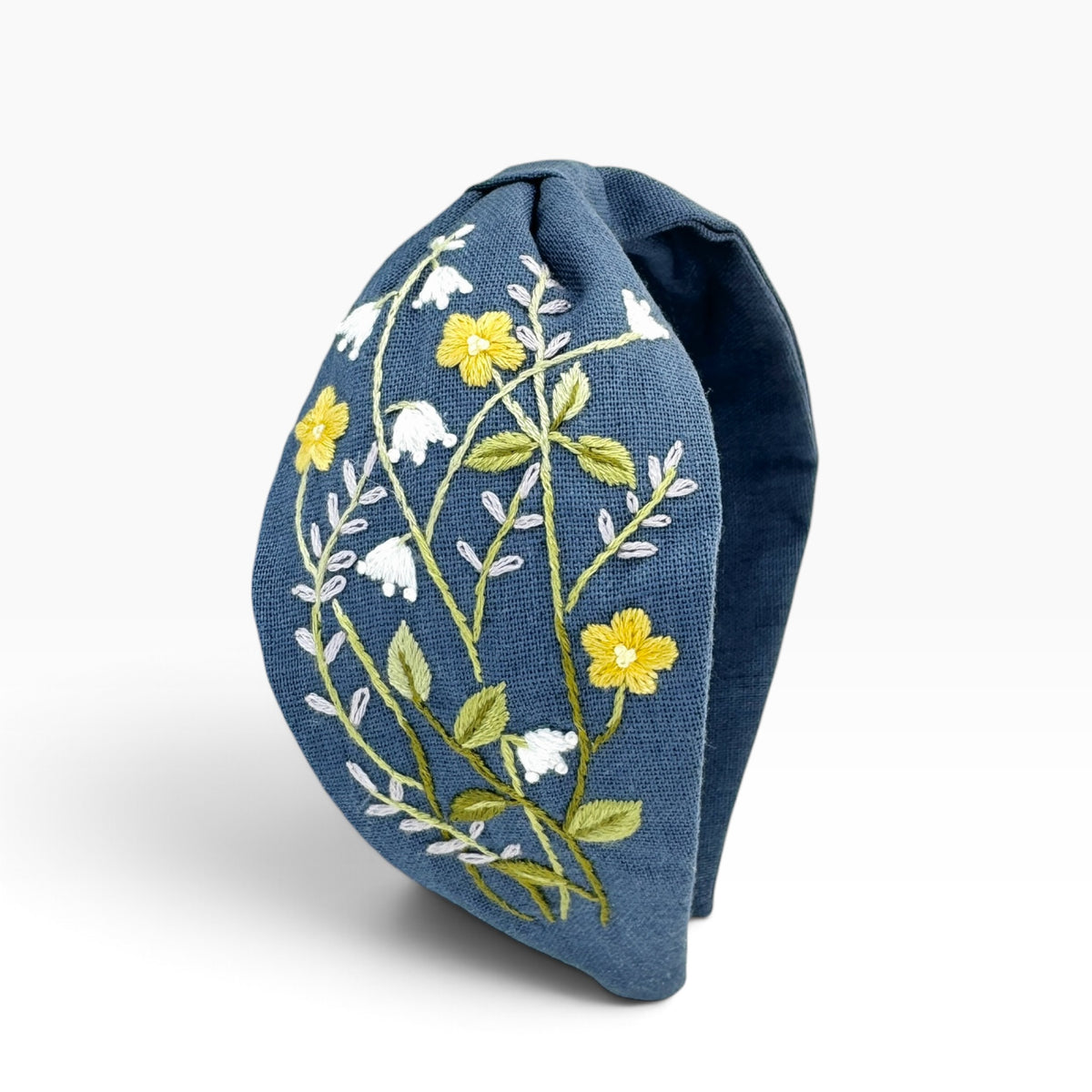 Buttercup White Lily Blue Embroidered Headband