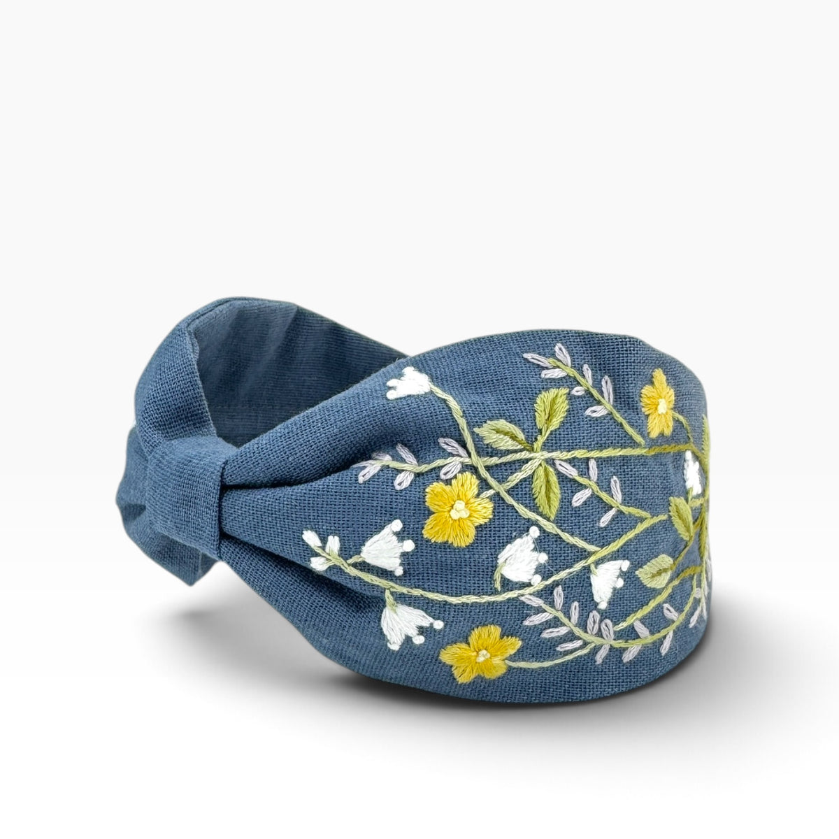 Buttercup White Lily Blue Embroidered Headband