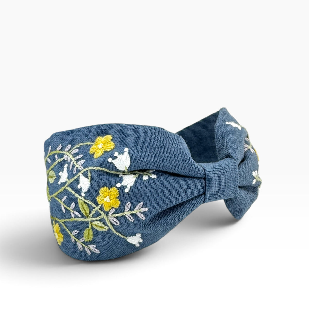 Buttercup White Lily Blue Embroidered Headband