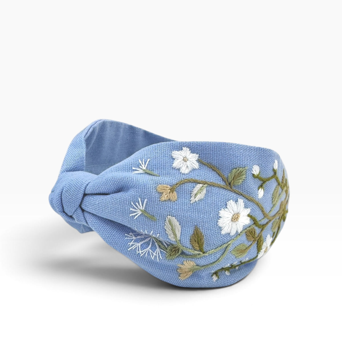 Daisy Dandelion Blue Embroidered Headband