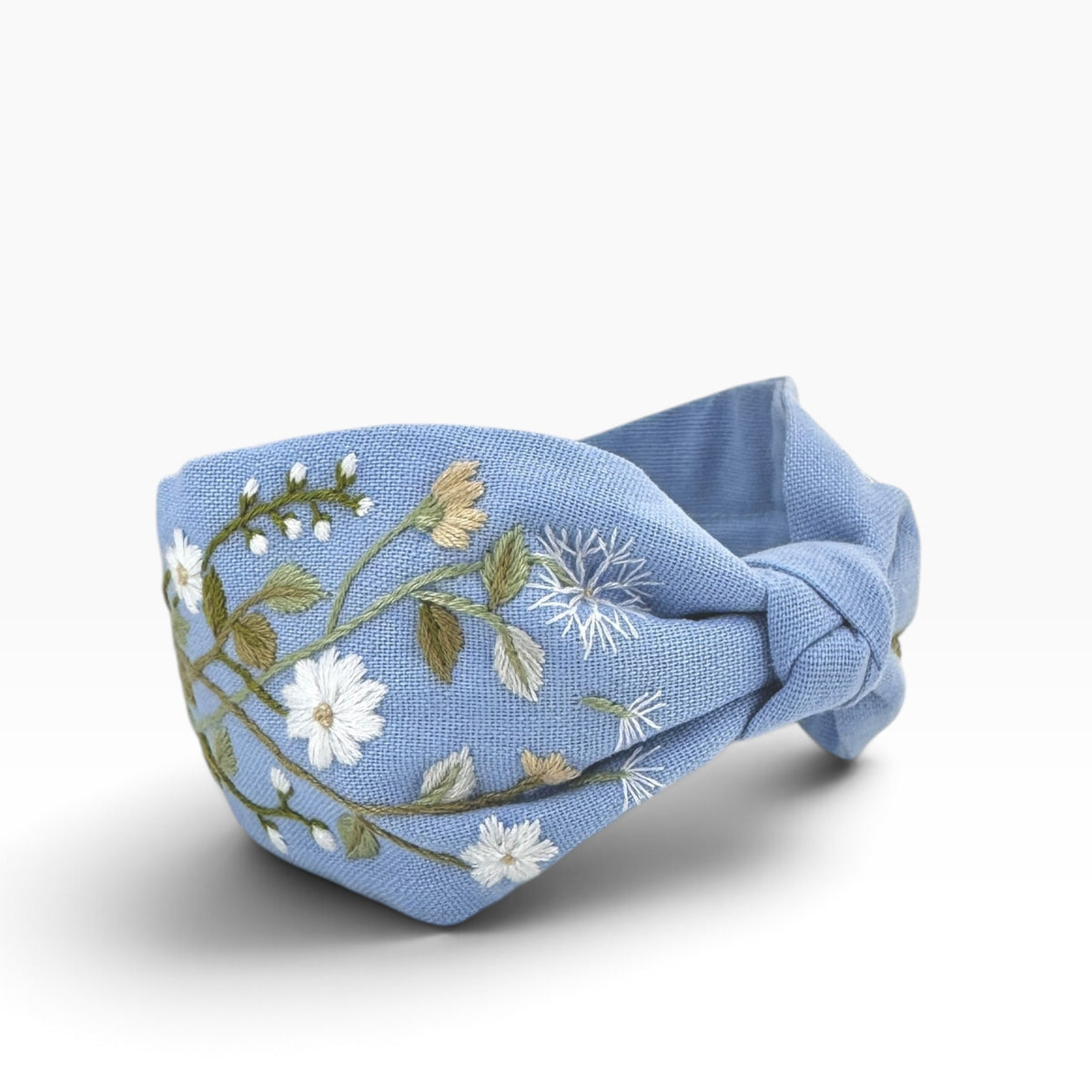 Daisy Dandelion Blue Embroidered Headband