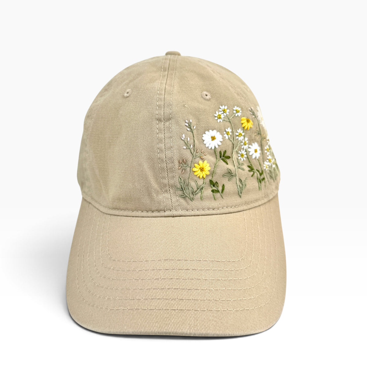 Daisy Garden Hand Embroidered Khaki Cap
