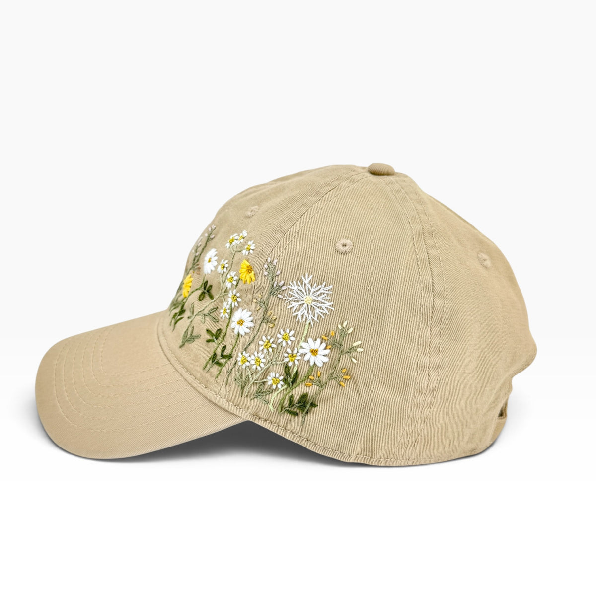 Daisy Garden Hand Embroidered Khaki Cap