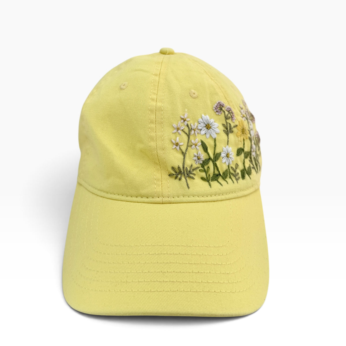 Countryside Bloom Yellow Hand Embroidered Cap