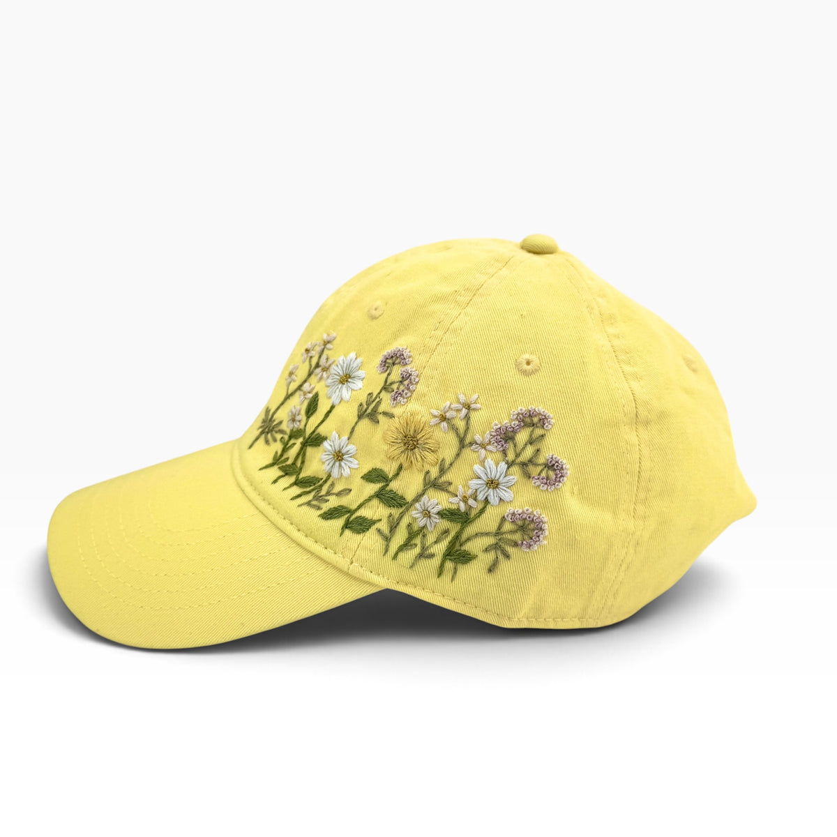 Countryside Bloom Yellow Hand Embroidered Cap