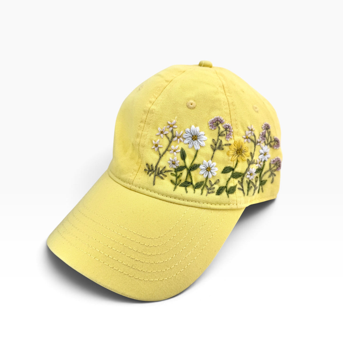 Countryside Bloom Yellow Hand Embroidered Cap