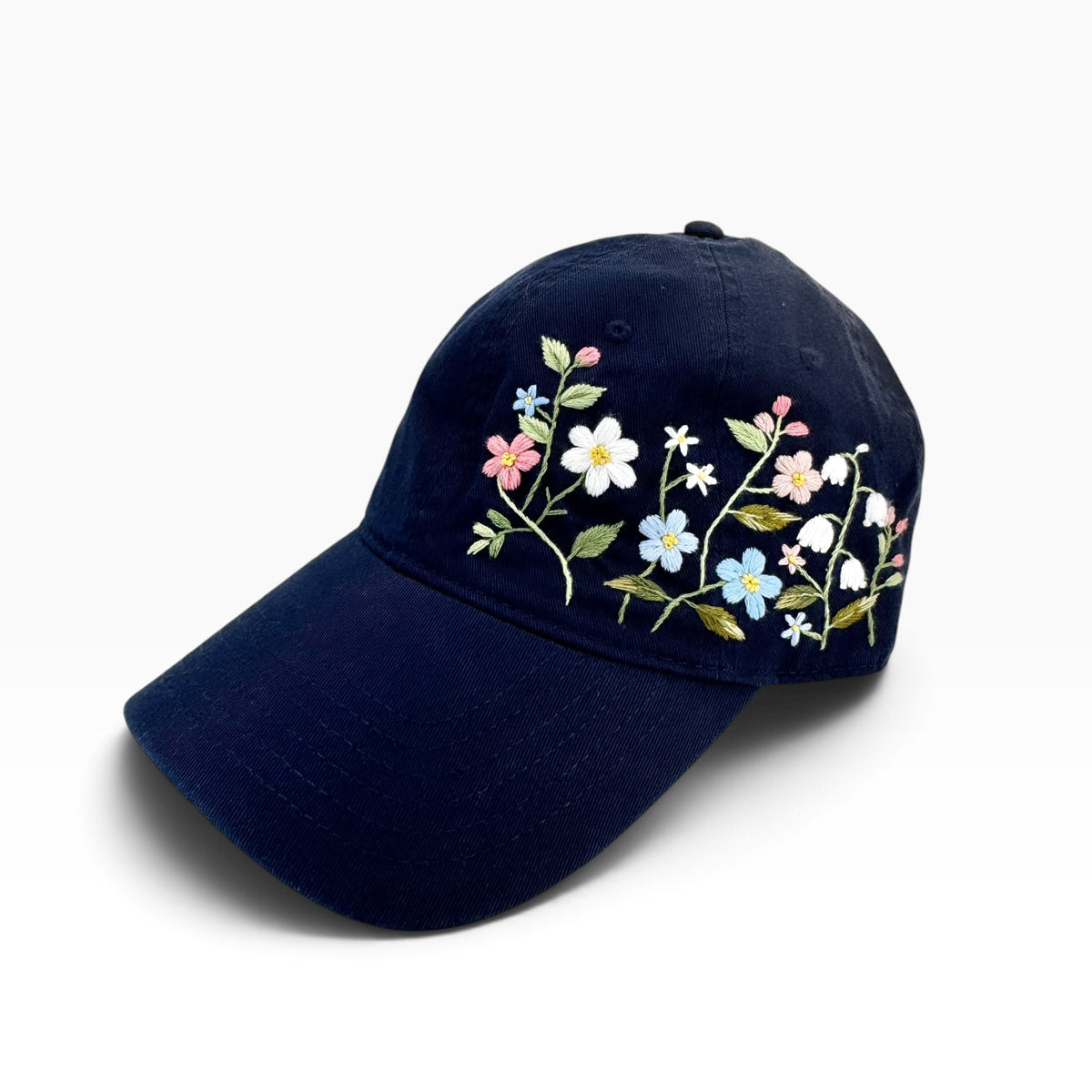Navy Meadow Floral Embroidered Baseball Cap