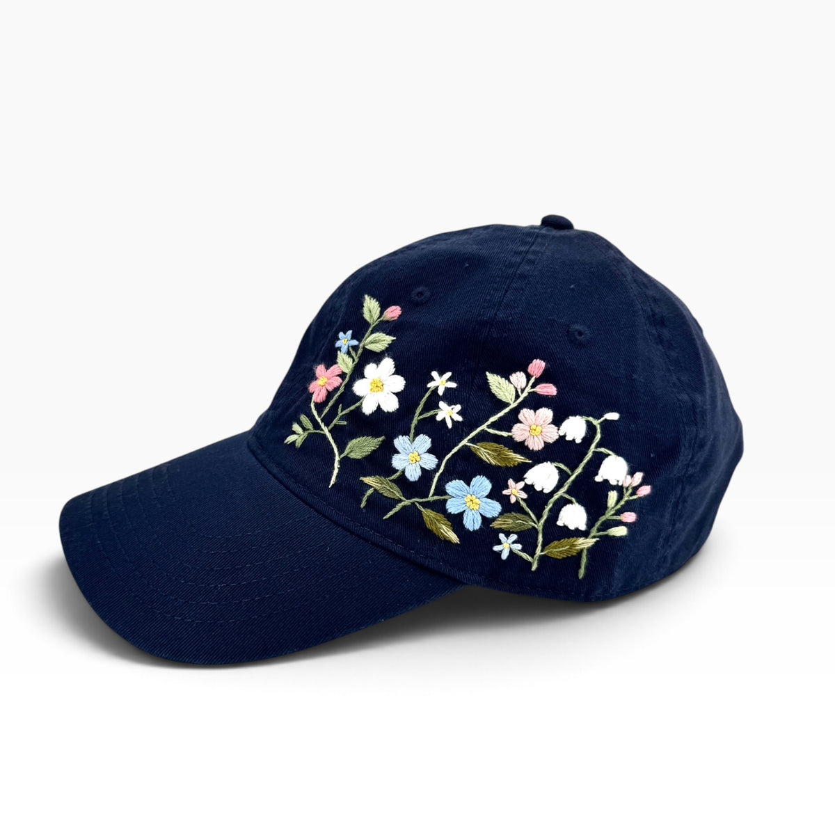 Navy Meadow Floral Embroidered Baseball Cap