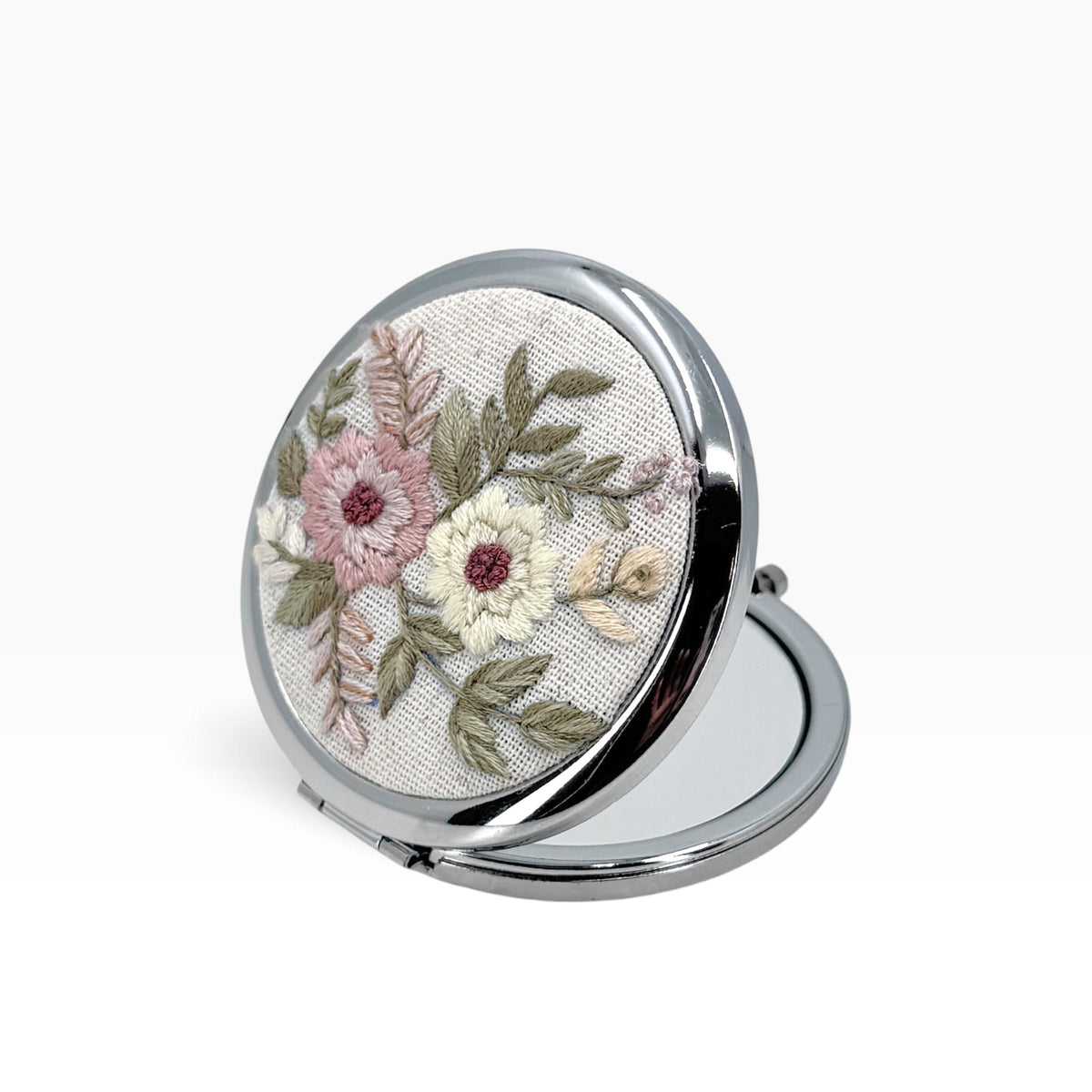 Blush Flowers Linen Compact Pocket Mirror