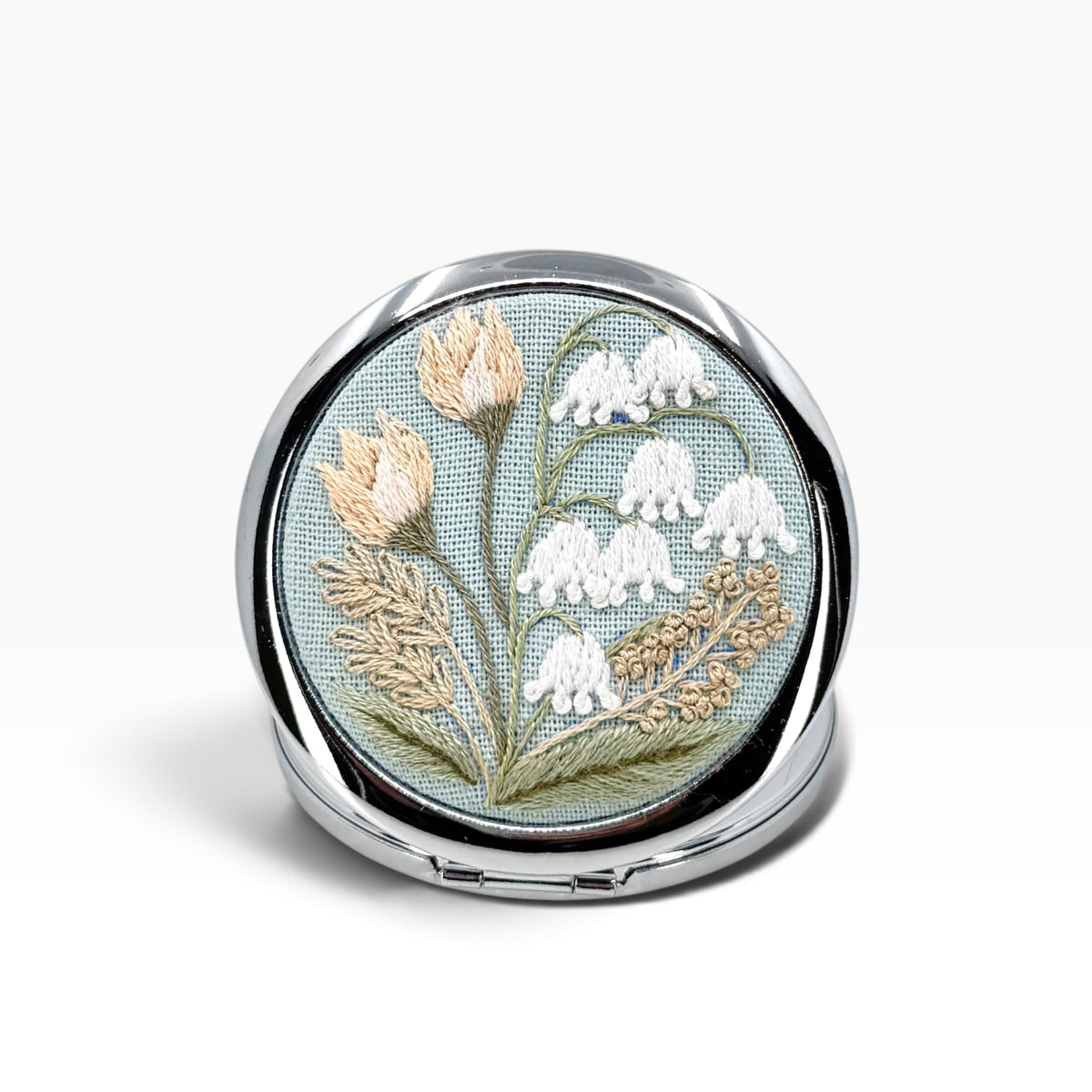 Tulip and Lily Pastel Blue Compact Pocket Mirror