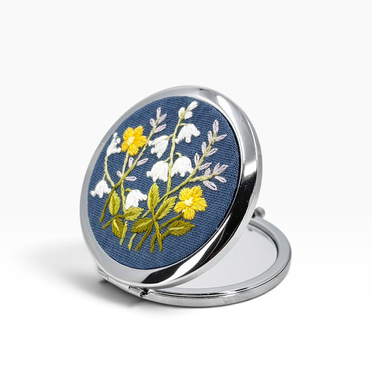 Buttercup White Lily Blue Compact Pocket Mirror