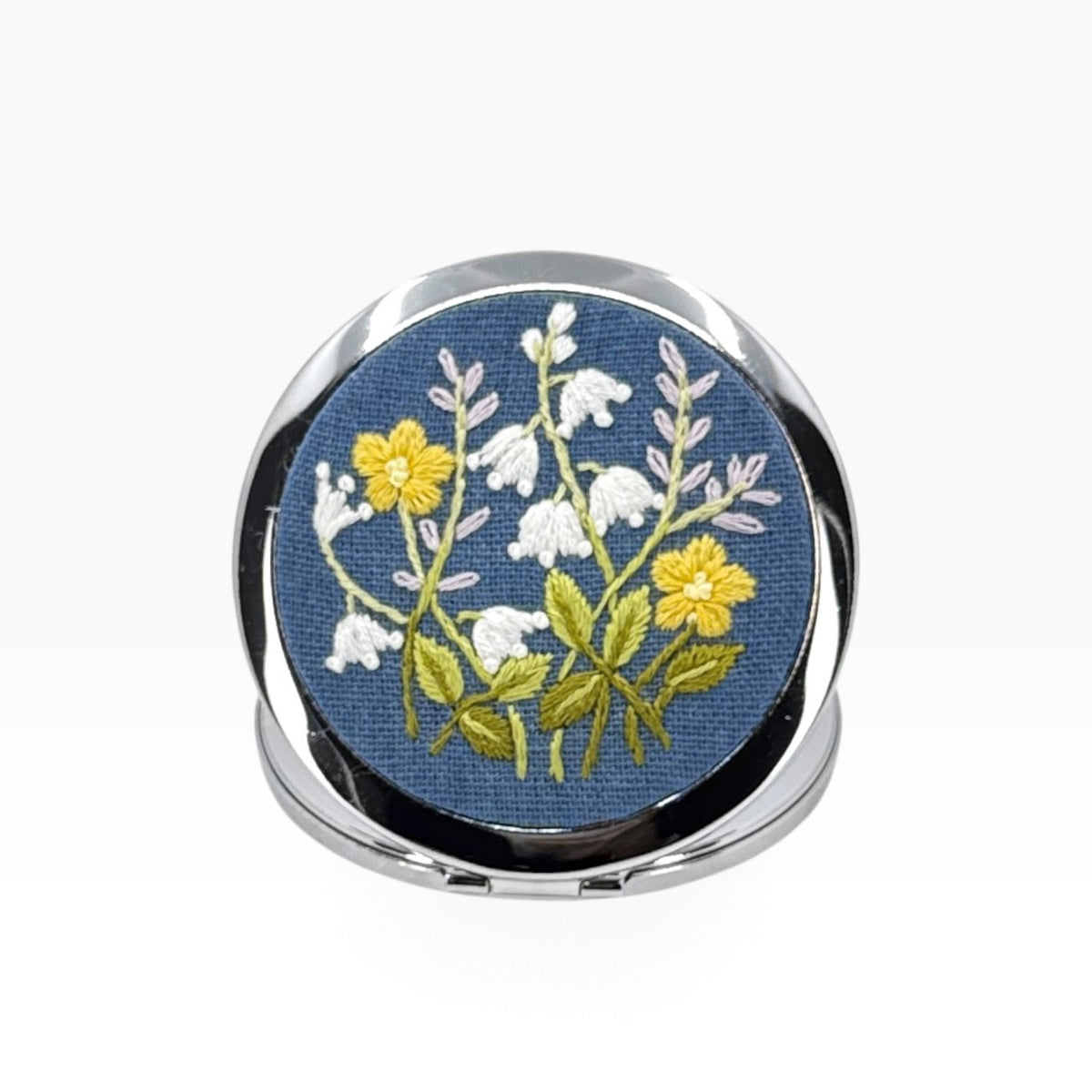Buttercup White Lily Blue Compact Pocket Mirror