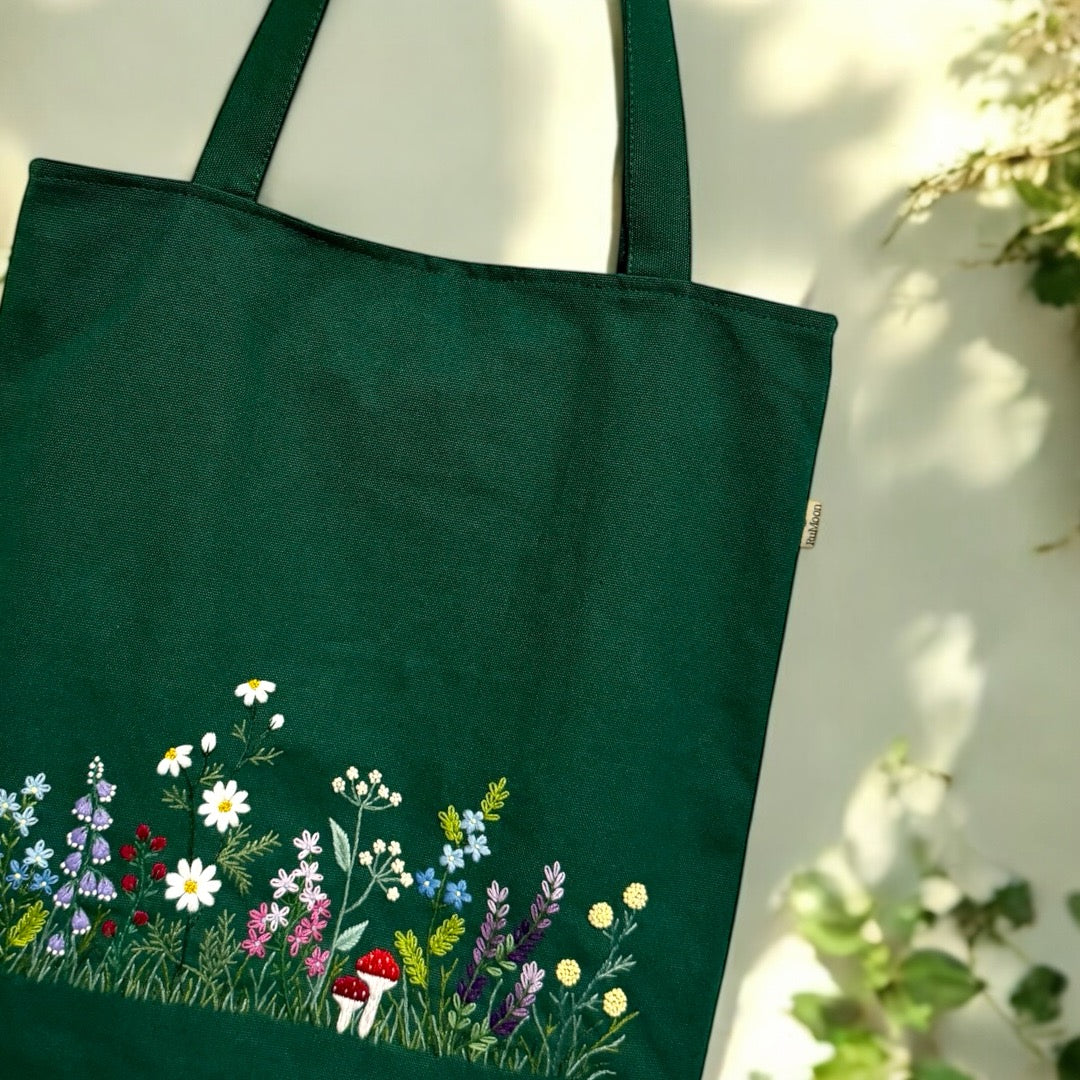 Wildflowers Garden Embroidery Tote Bag