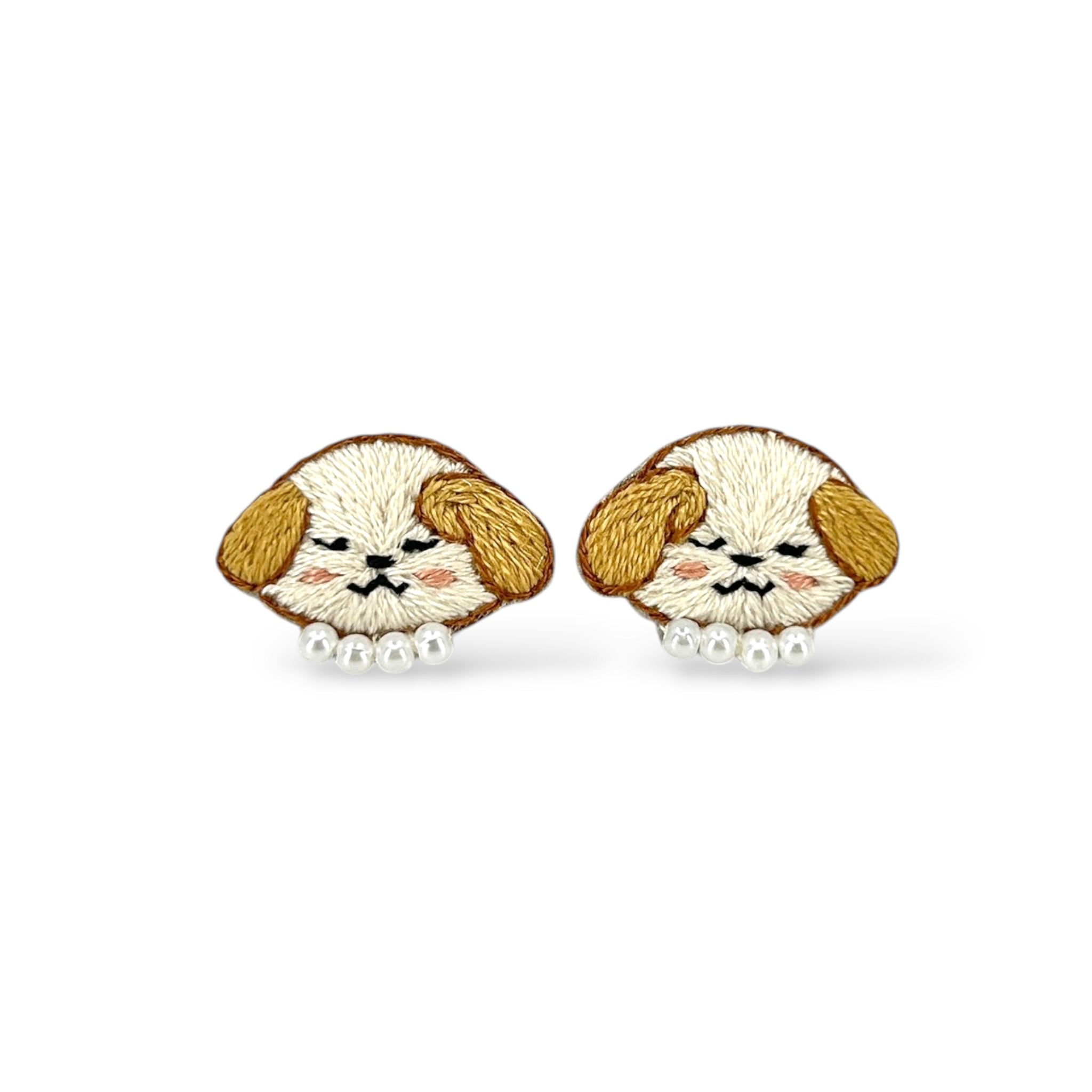 Floppy Ear Puppy Hand Embroidered Earrings