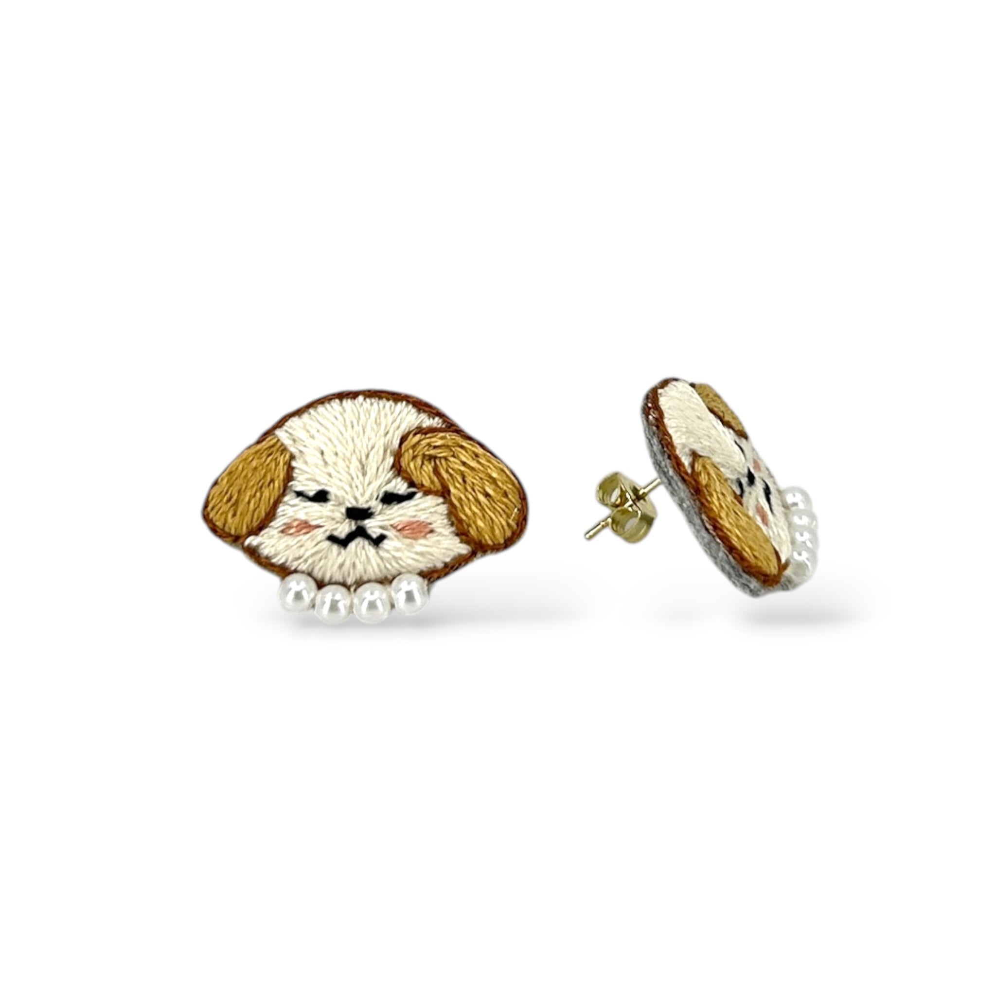 Floppy Ear Puppy Hand Embroidered Earrings