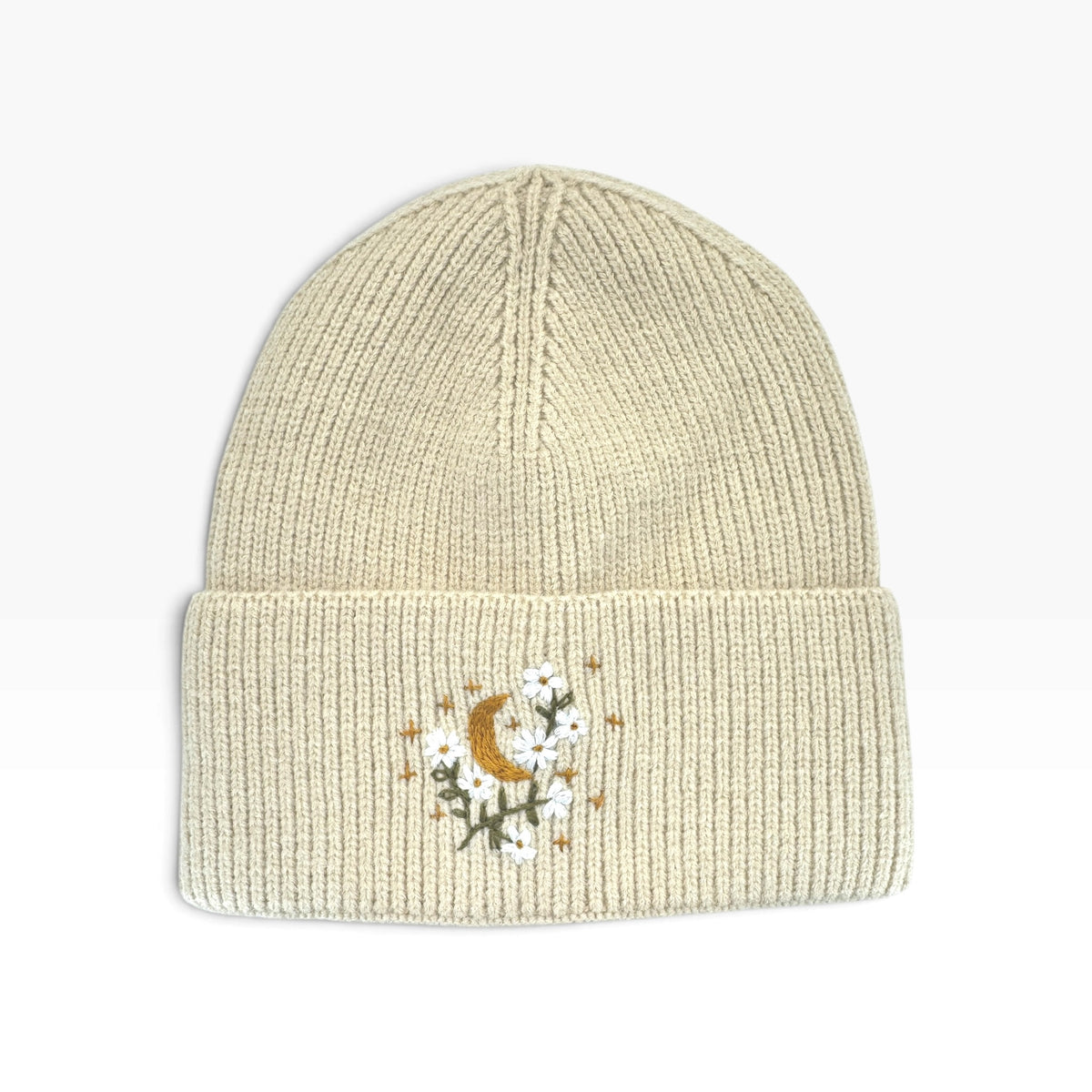 Moonlit Beige Embroidered Beanie