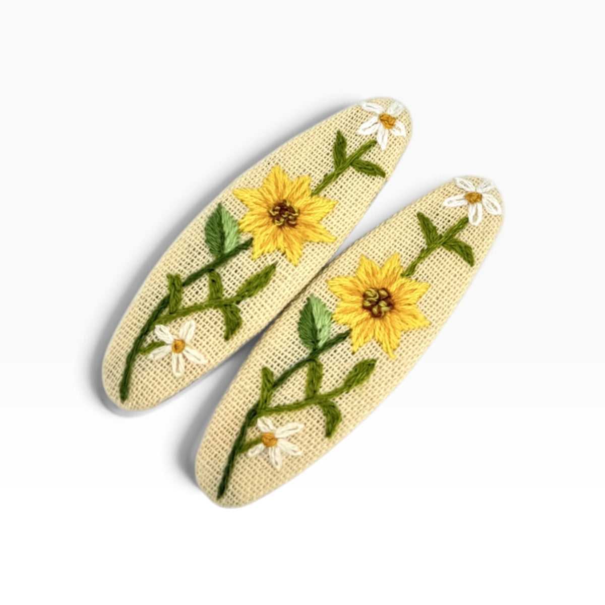 Amber Sunflowers Beige Hand Embroidered Hair Clips