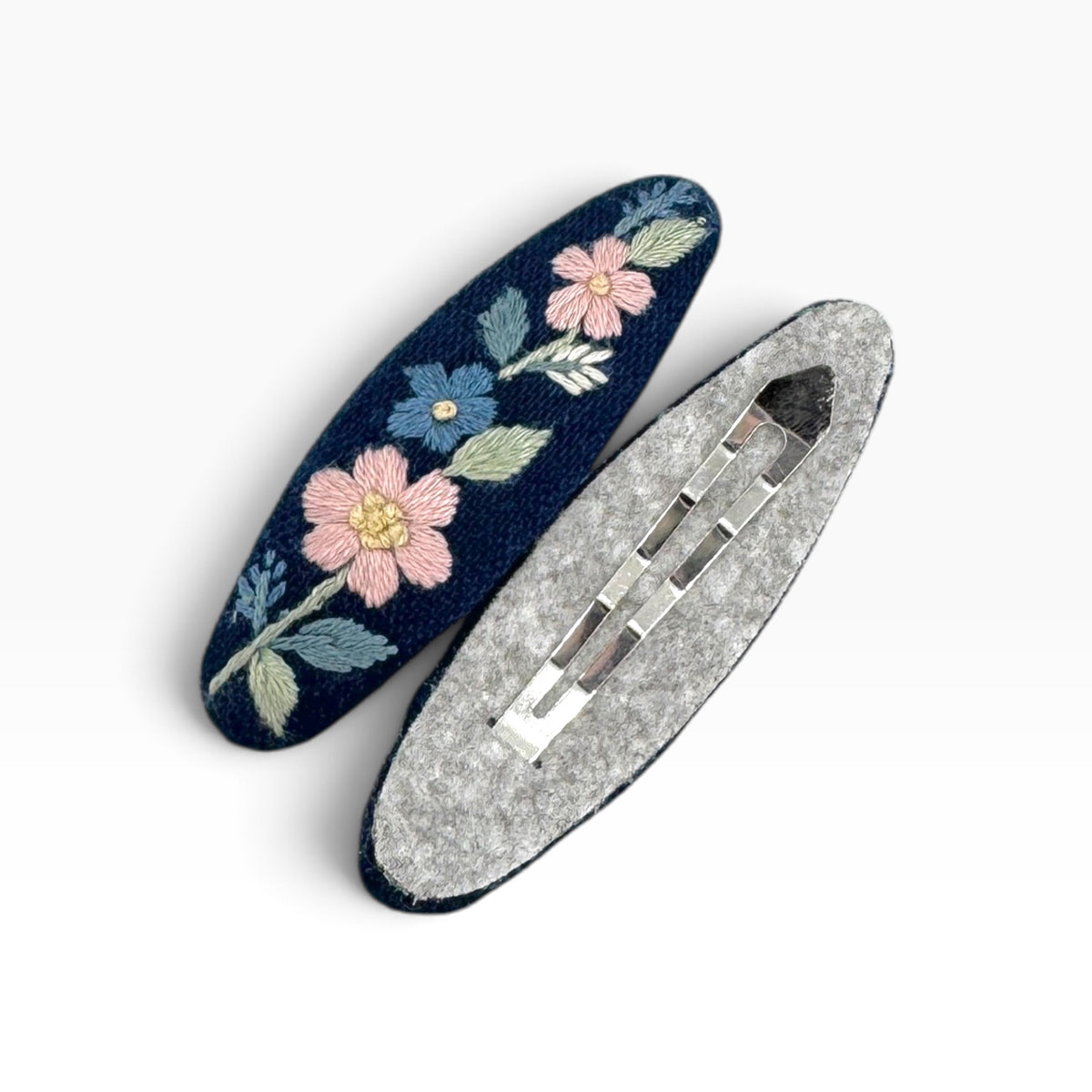 Classic Navy Hand Embroidered Hair Clips