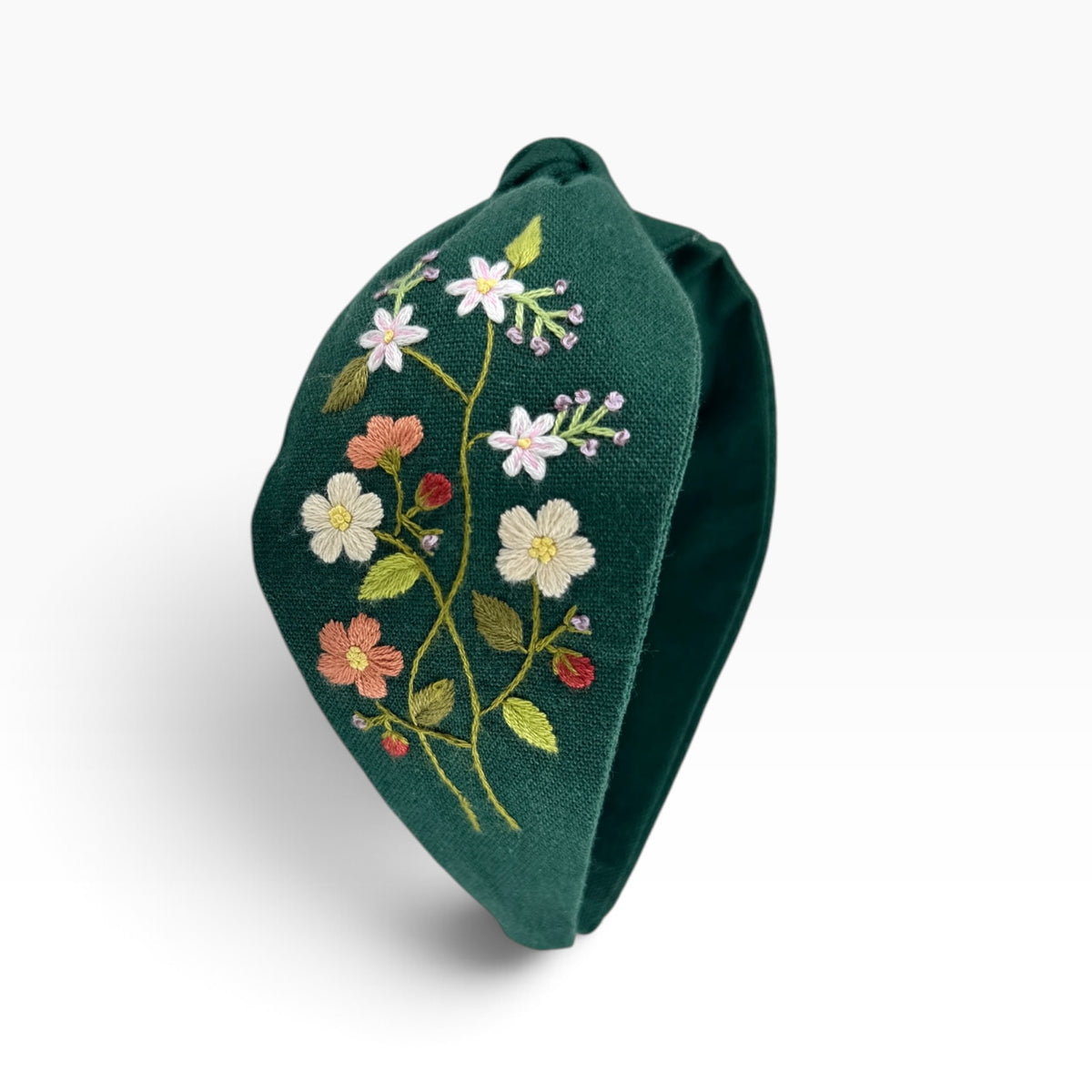 Emerald Bloom Green Embroidered Headband