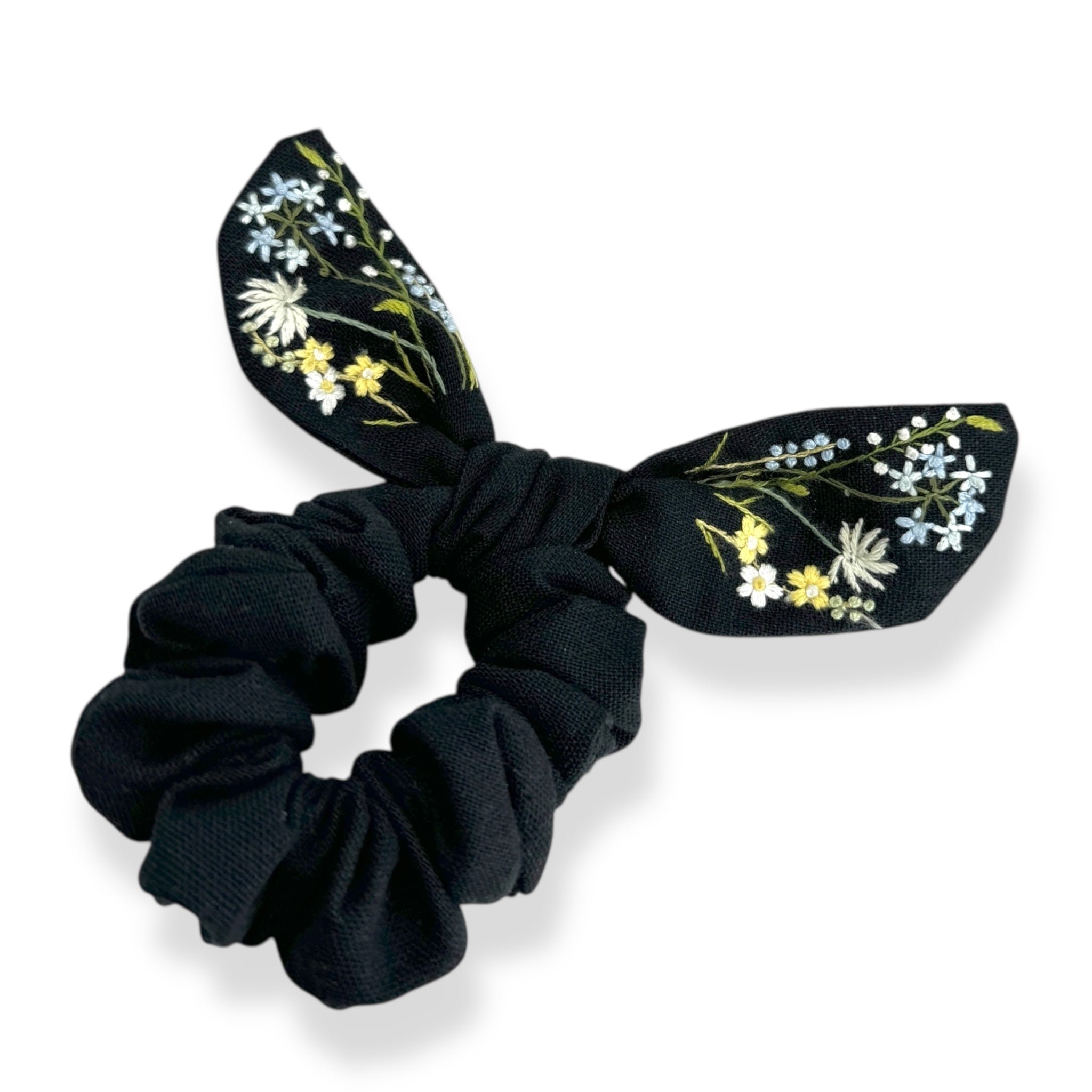 Black Hand Embroidery Scrunchies