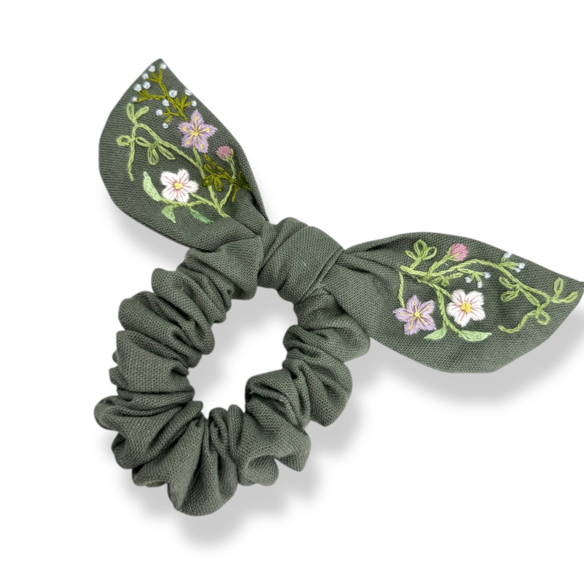 Olive Hand Embroidery Scrunchies