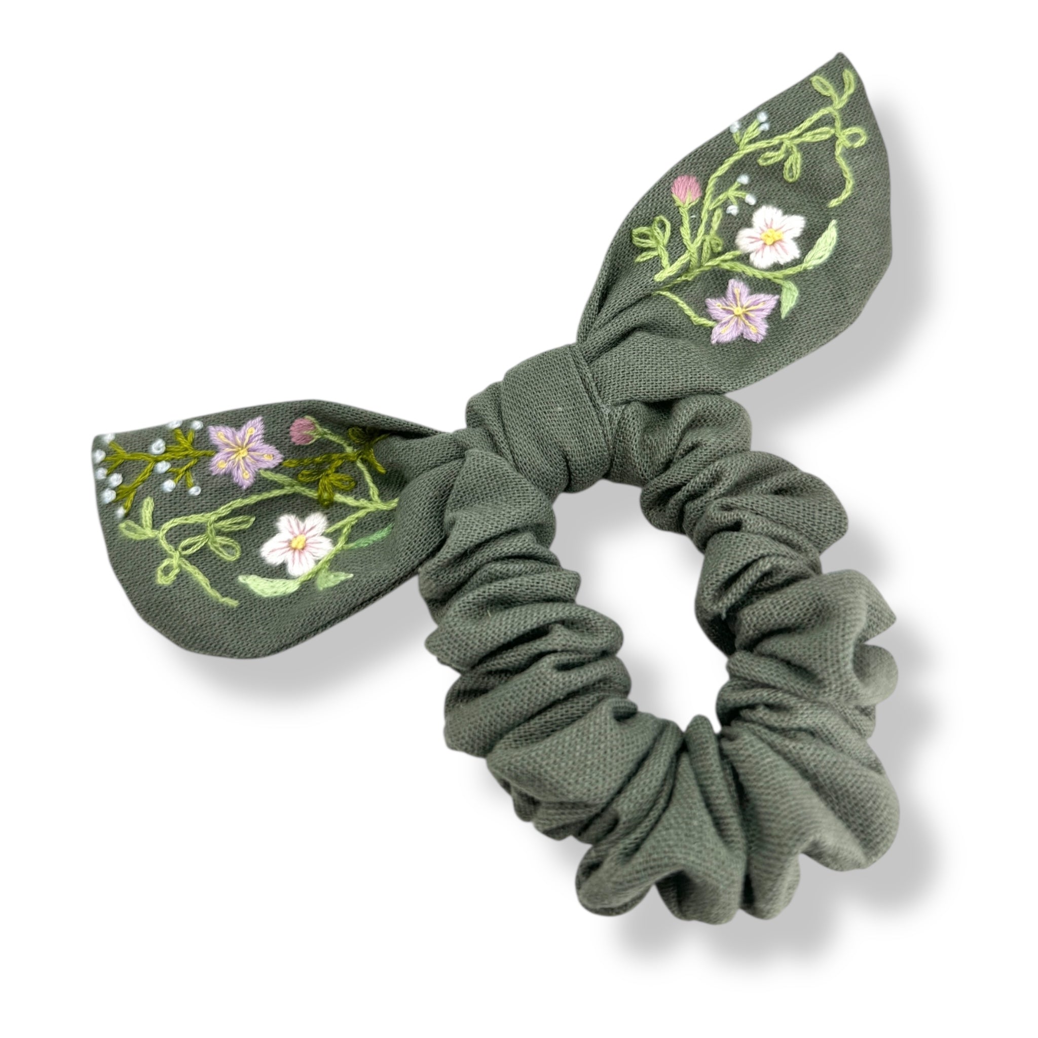 Olive Hand Embroidery Scrunchies