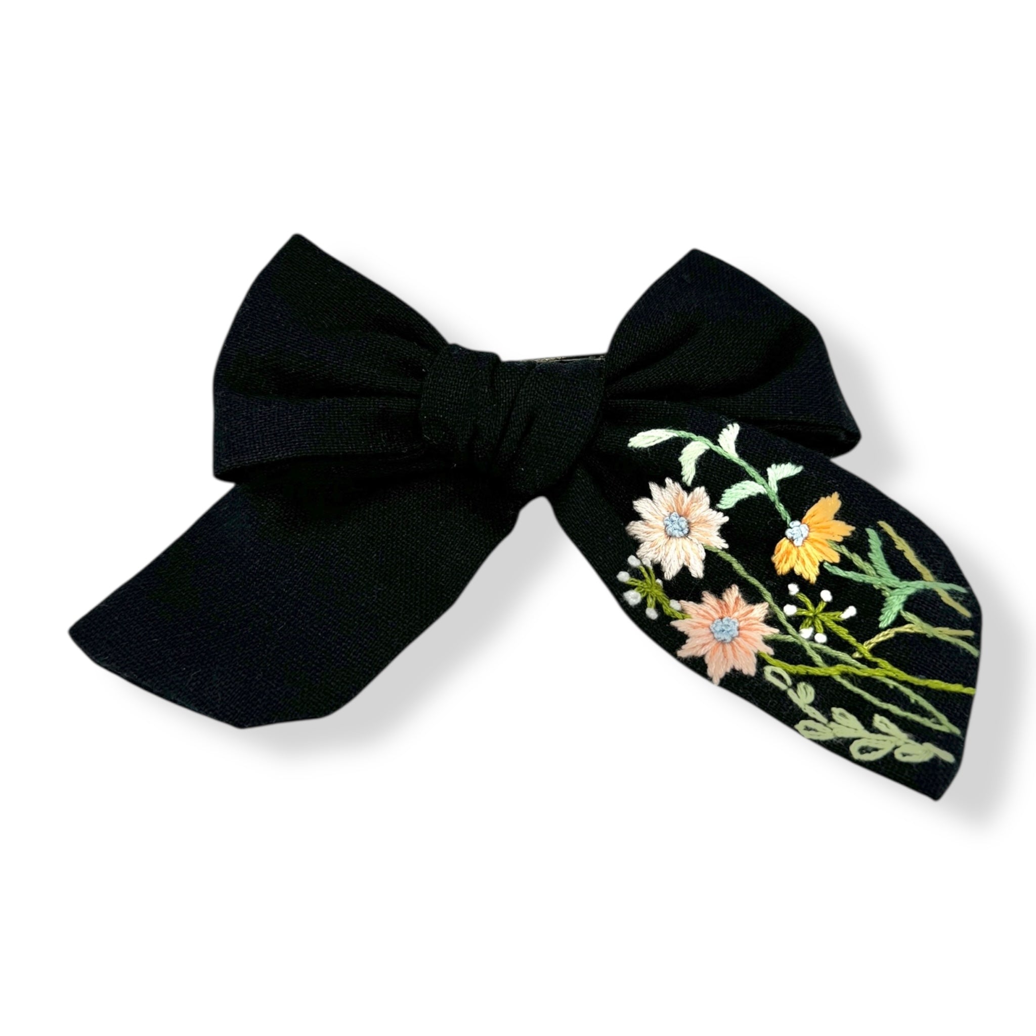 Midnight Black Embroidered Hairbow