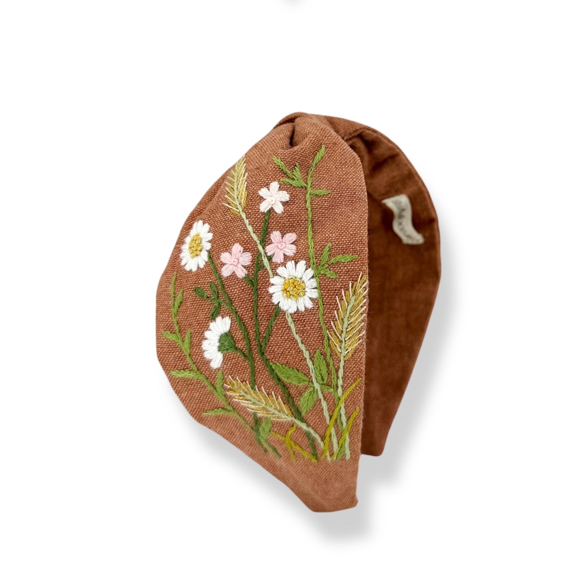 Daisy Meadow Light Brown Embroidered Headband