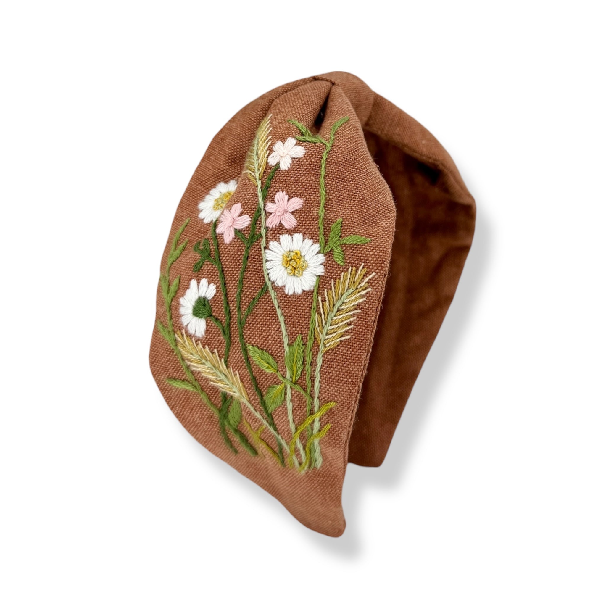 Daisy Meadow Light Brown Embroidered Headband
