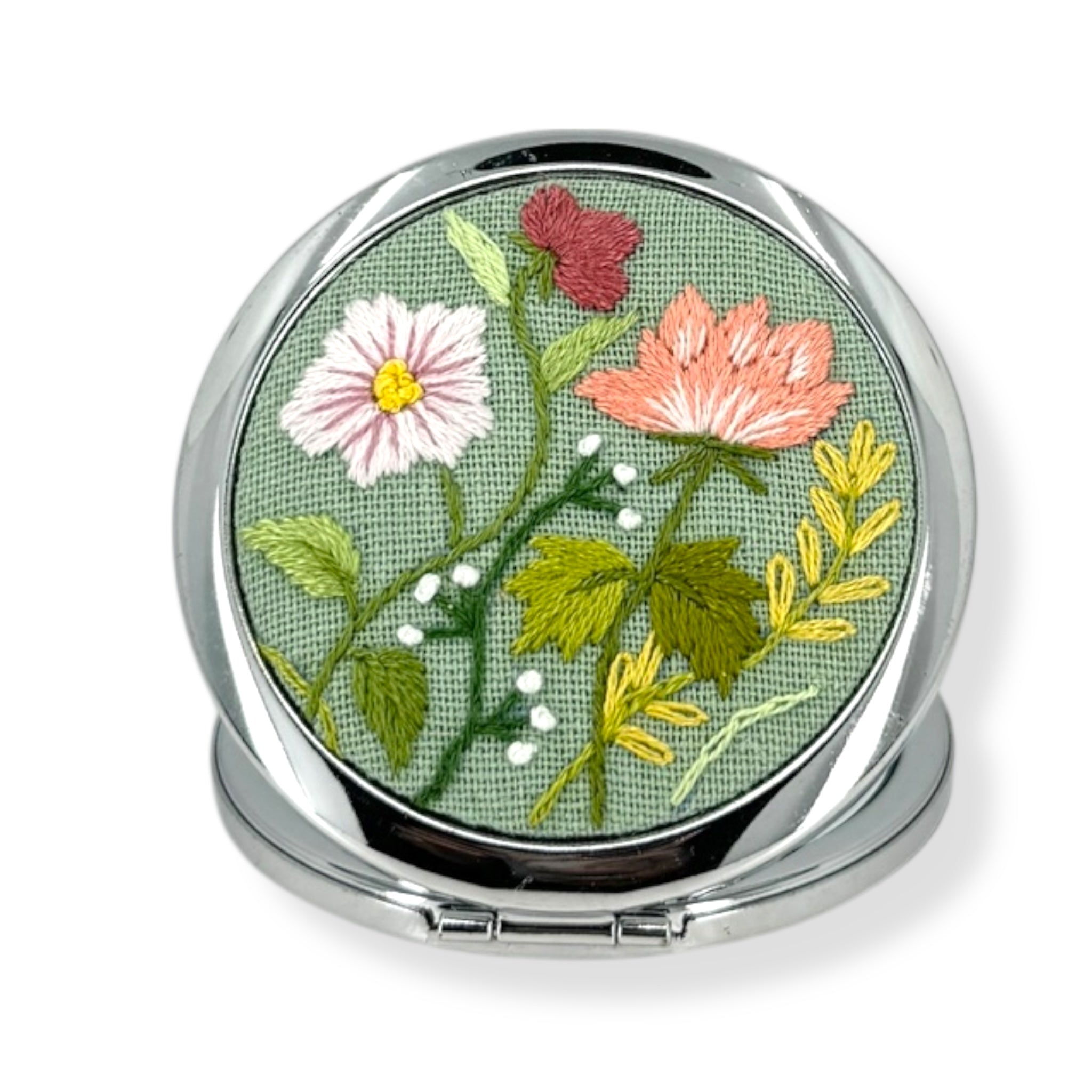 Pastel Matcha Embroidered Compact Mirror