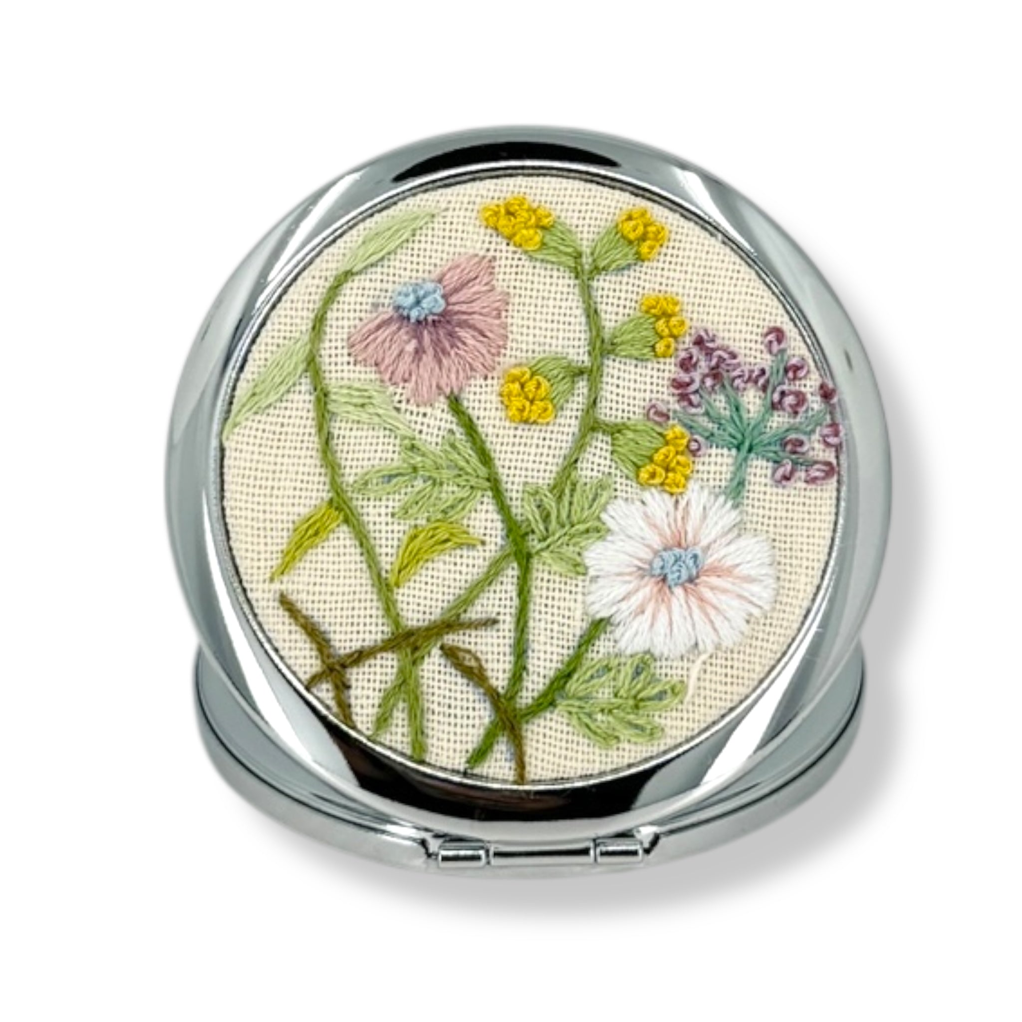 Pastel Bloom Embroidered Pocket Mirror