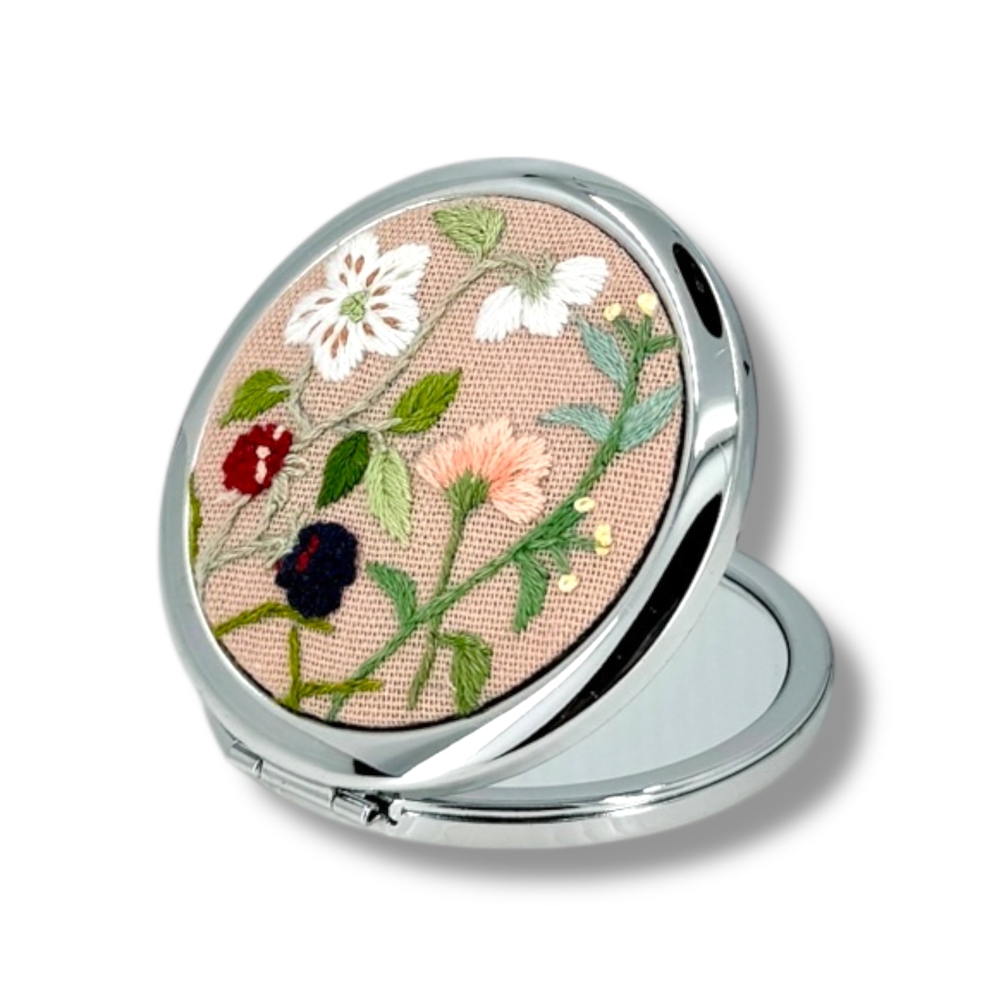 Wild Berry Rustic Pink Embroidered Pocket Mirror