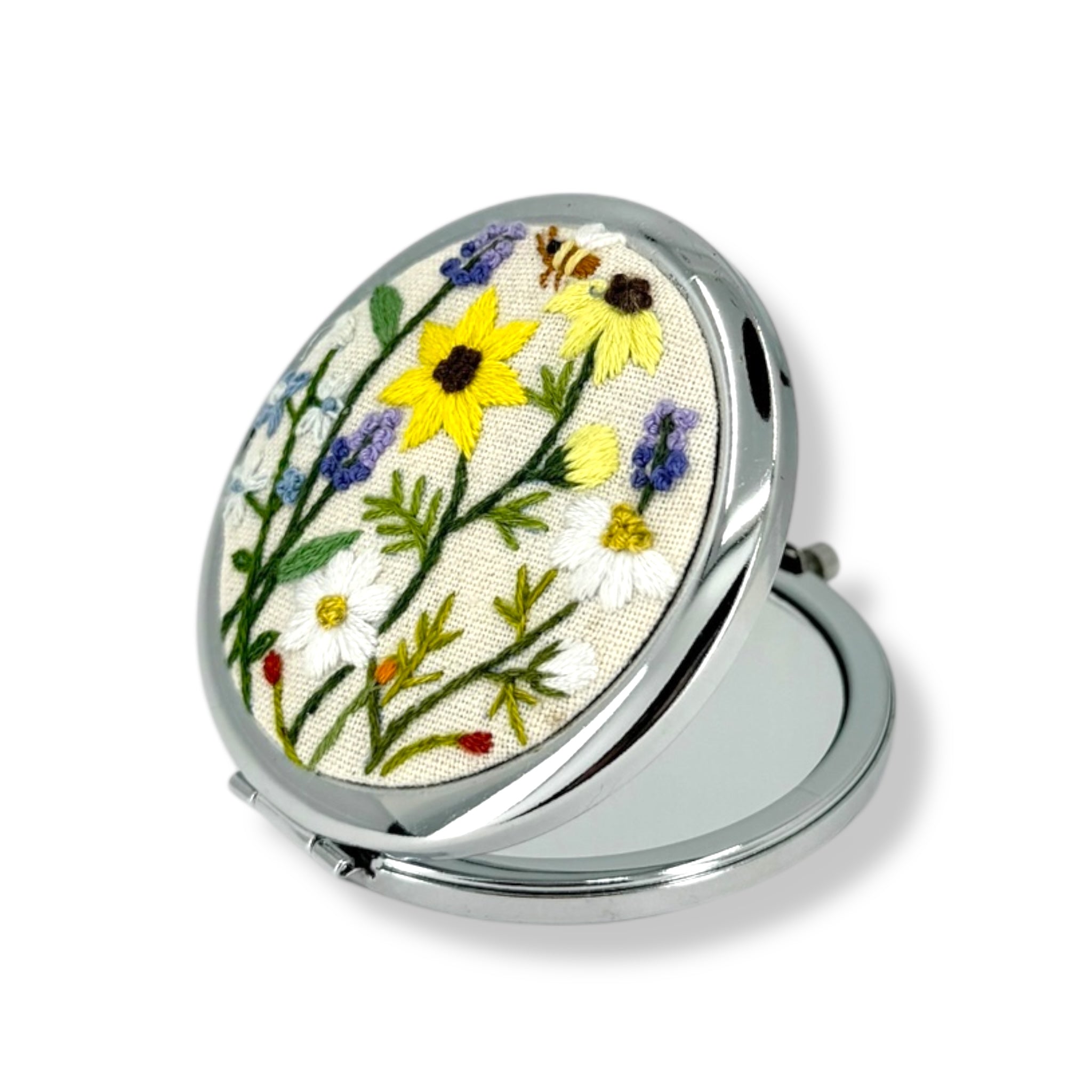 Ivory Daisy Bloom Compact Mirror