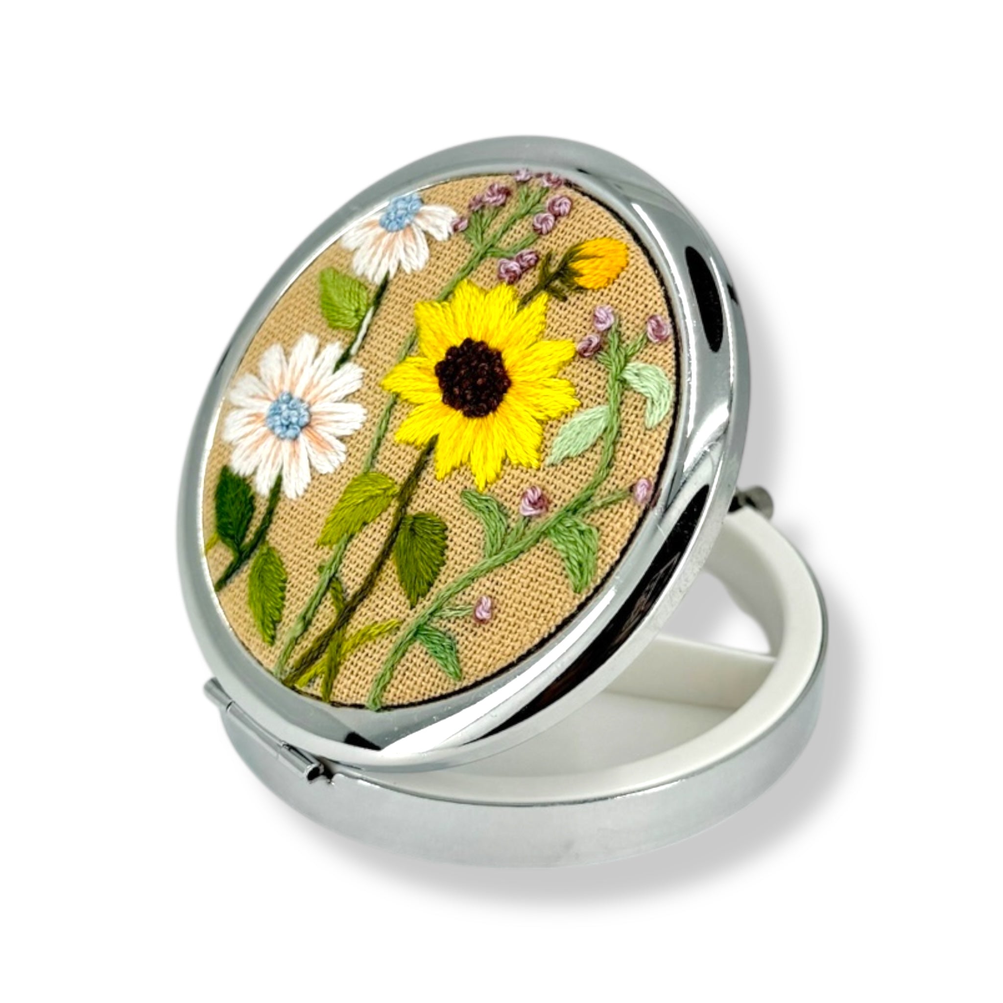 Sunflowers Beige Embroidered Pocket Container