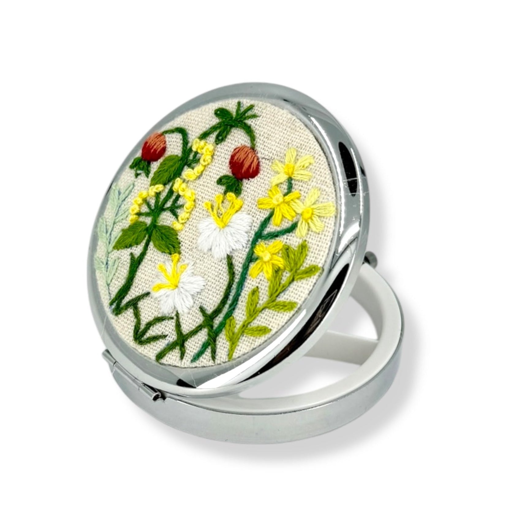 Red Fruit Hand Embroidery Compact Container
