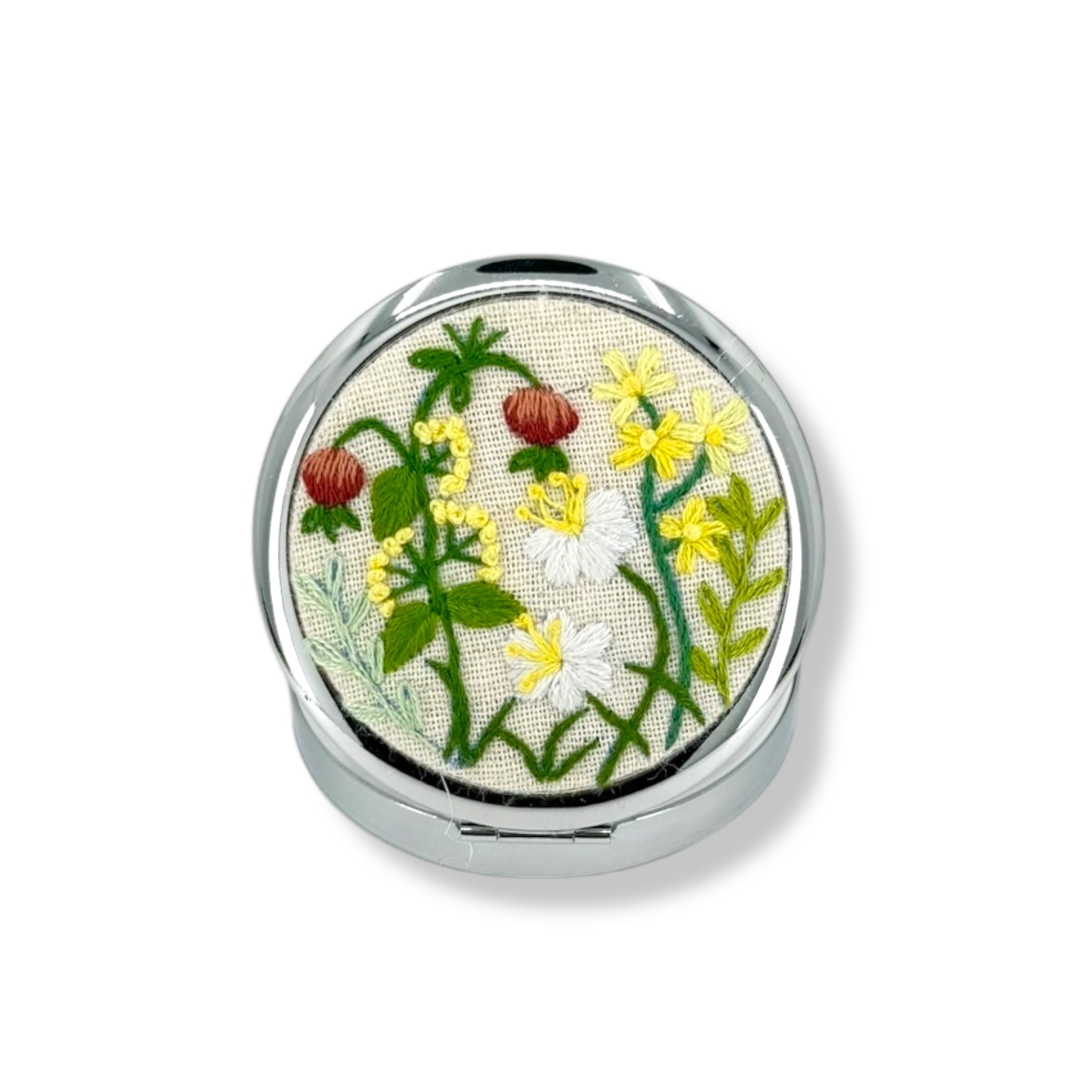 Red Fruit Hand Embroidery Compact Container
