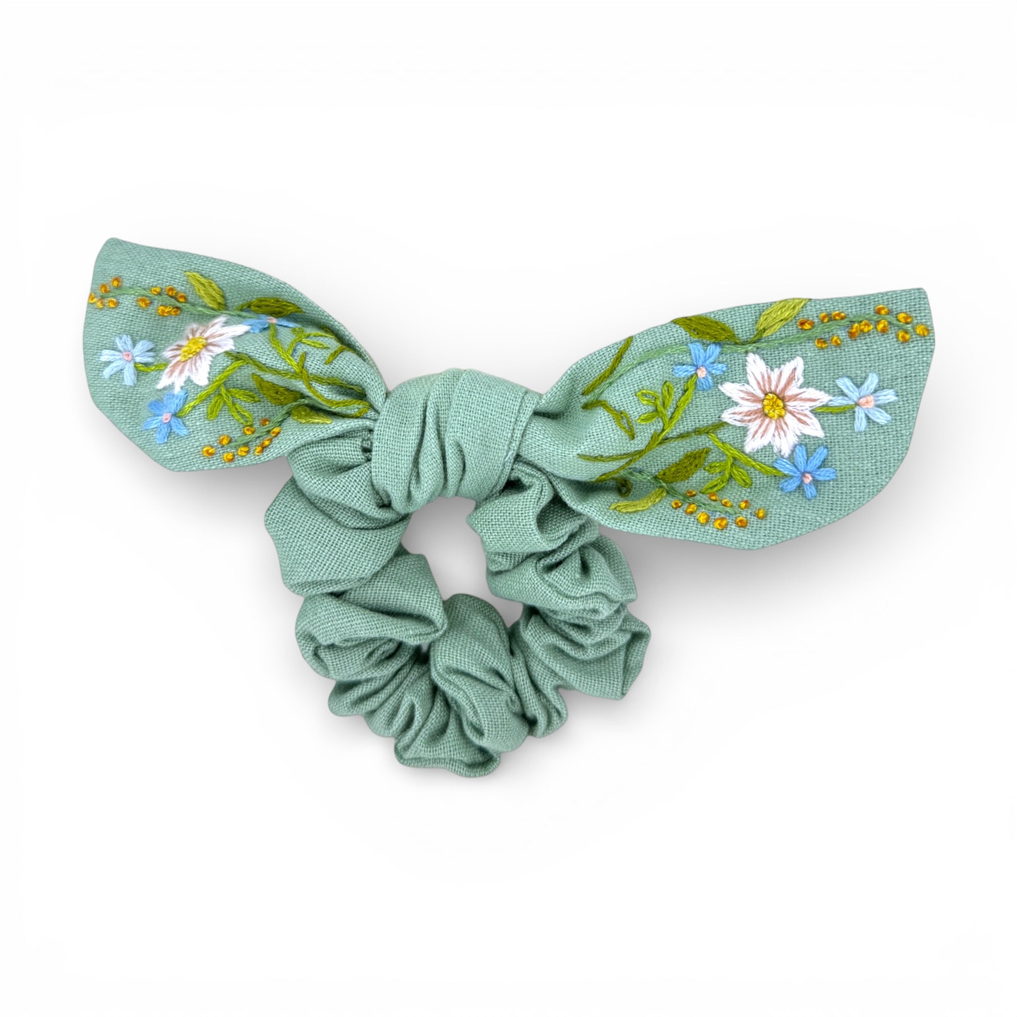 Pastel Green Hand Embroidery Scrunchies