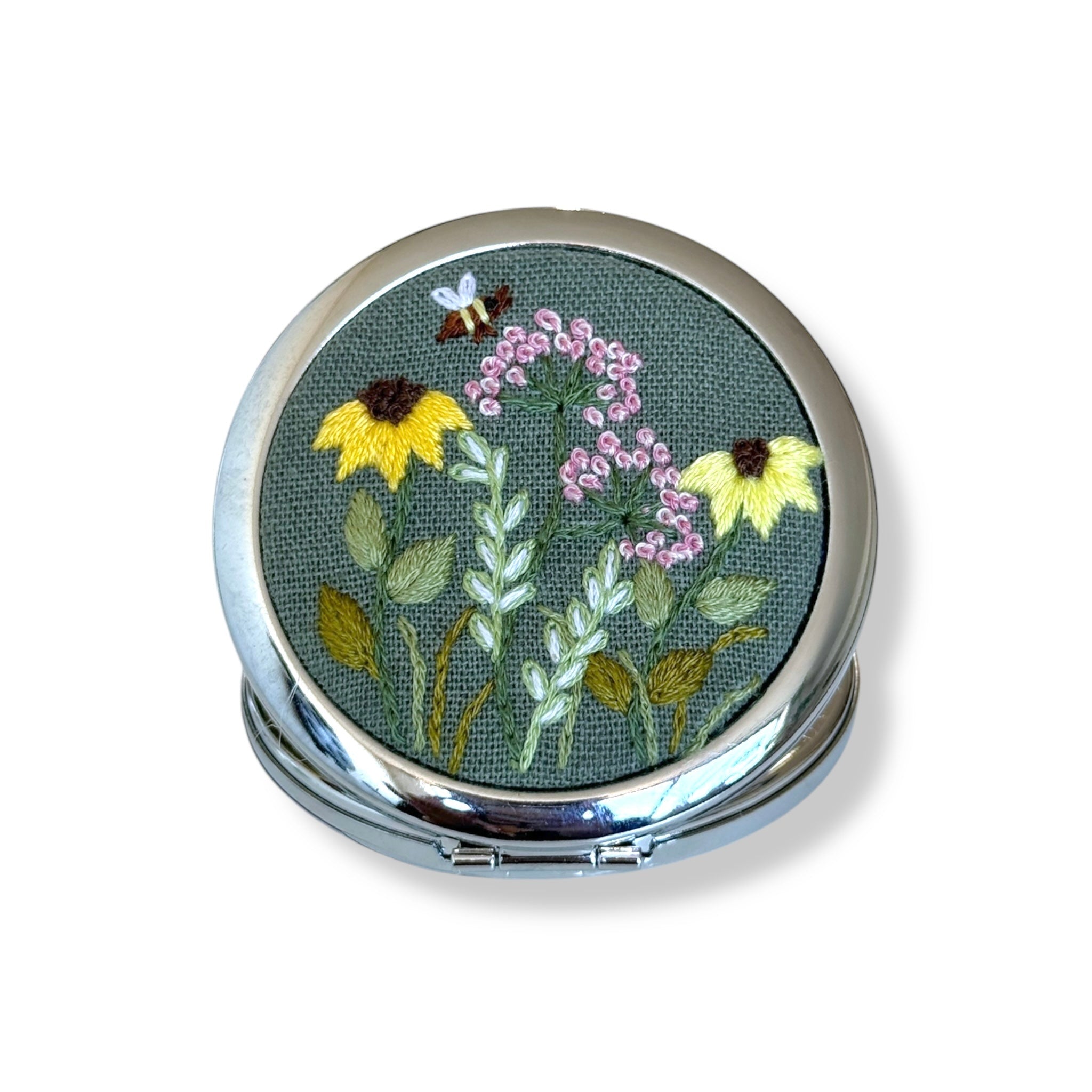 Wild Daisy Hand Embroidery Compact Mirror
