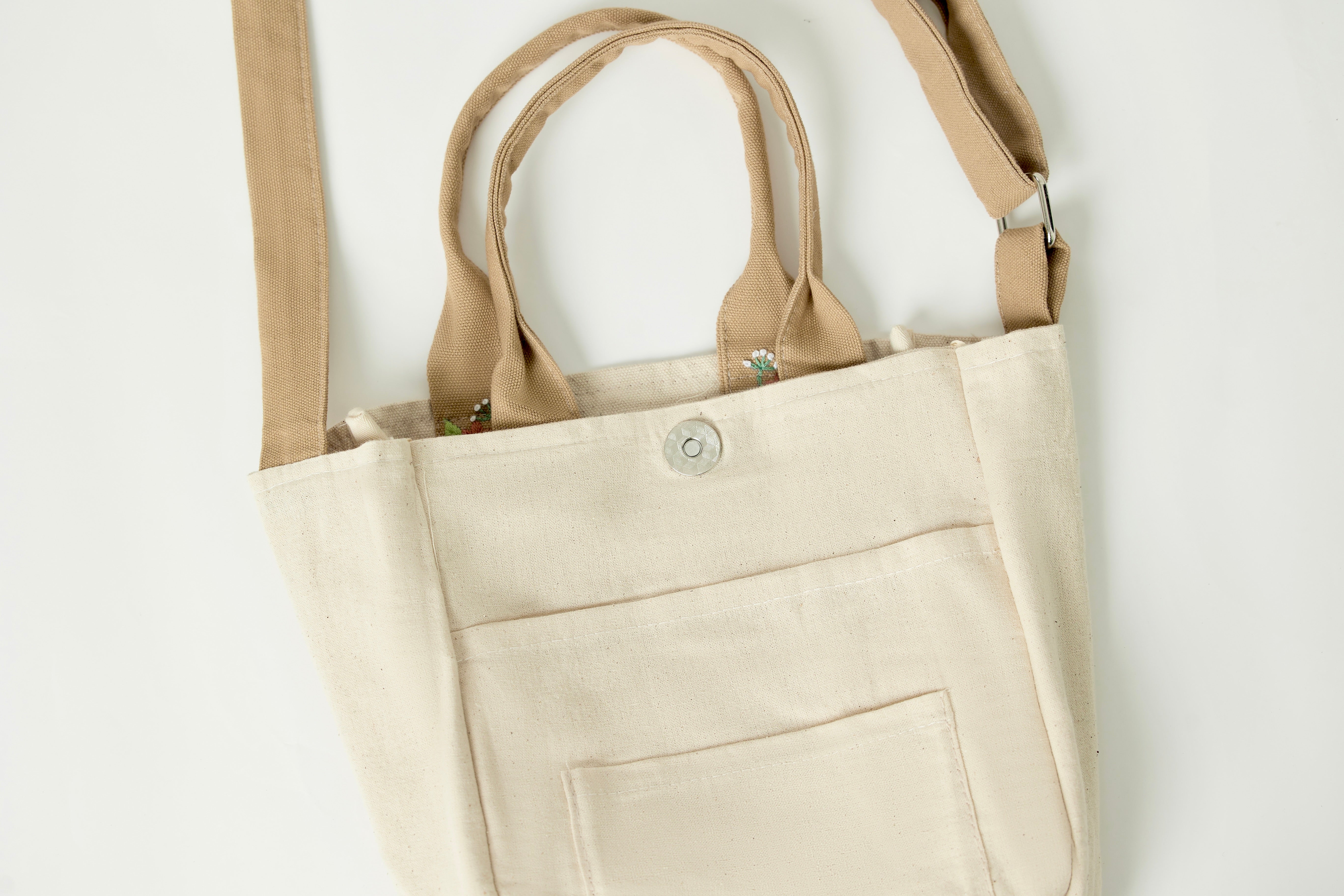 2-in-1 Brown Crossbody Handbag with Floral Embroidered Handle