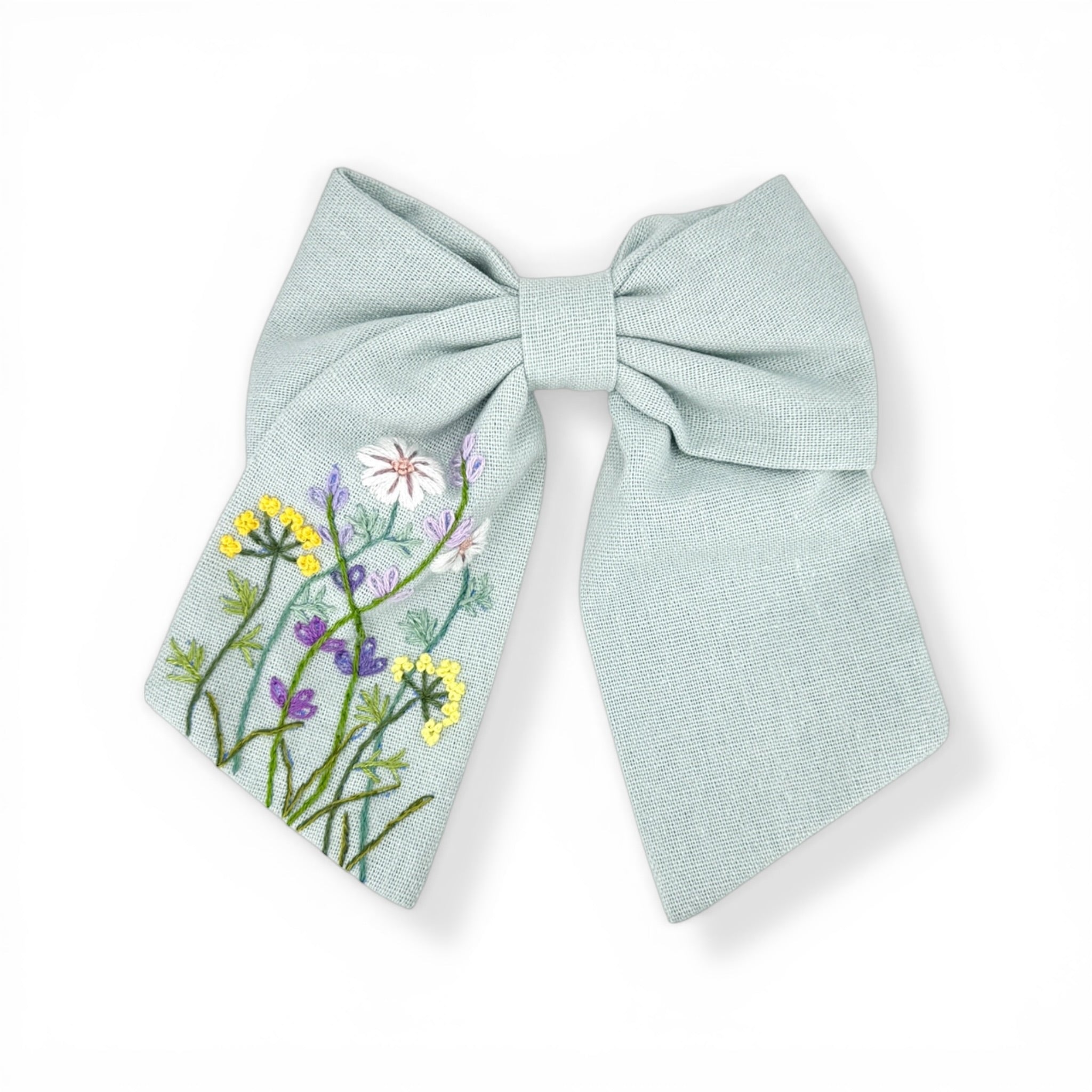 Pastel Garden Shy Green Hand Embroidery Hair Barrette