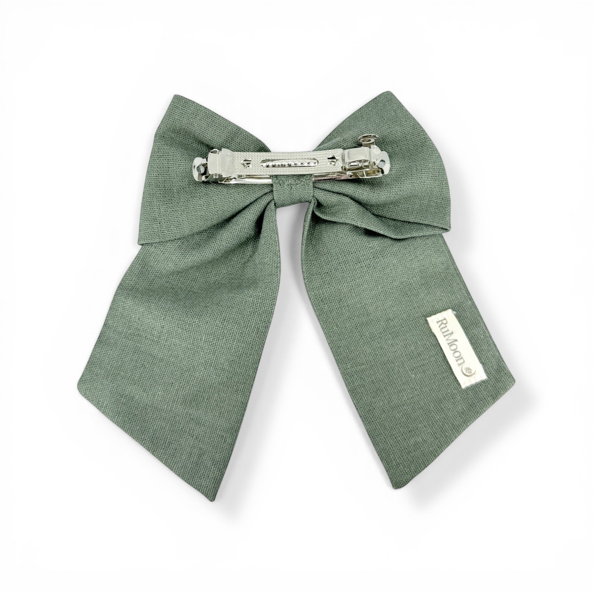 Sage Green Strawberry Embroidered Hairbow Barrette