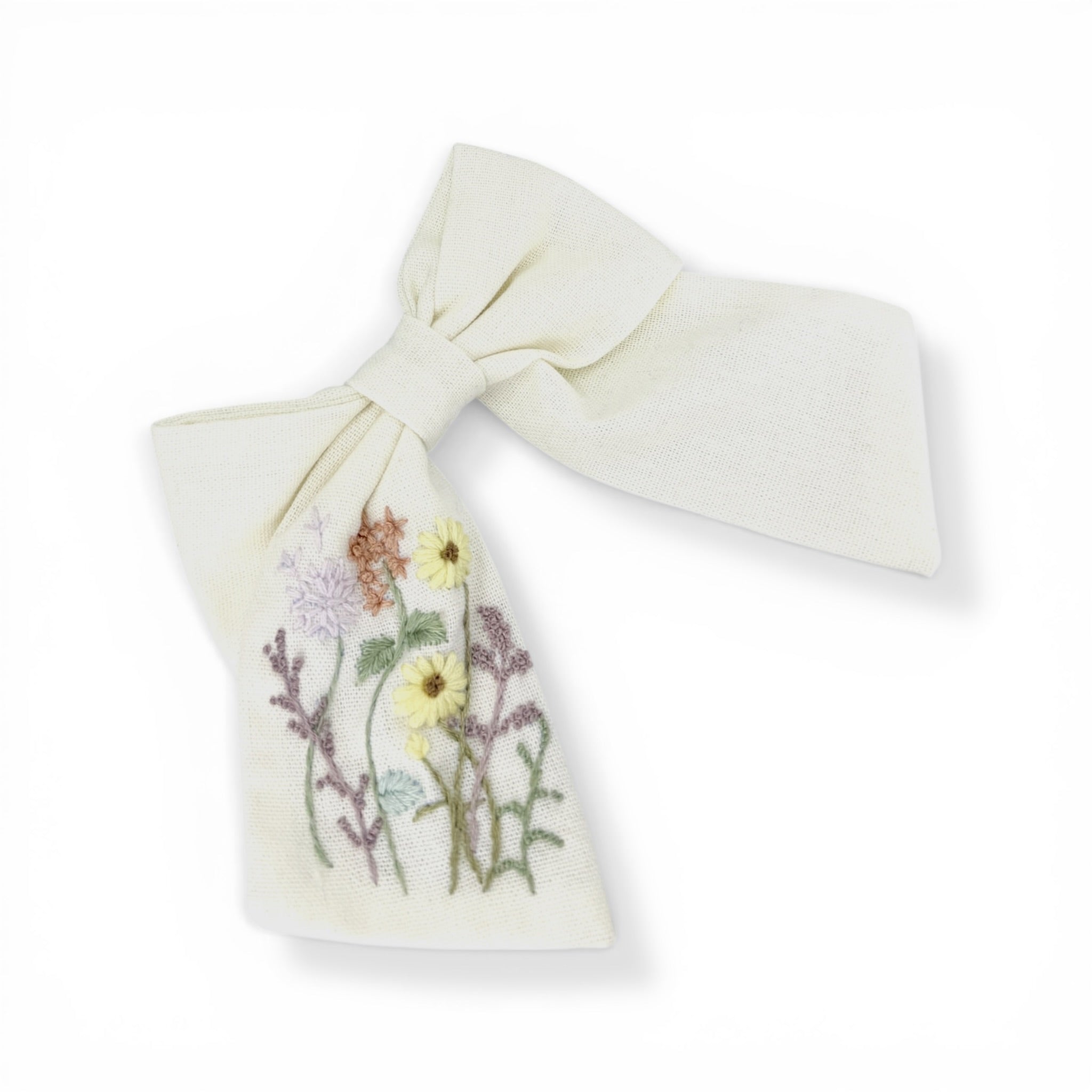 Off White Wildflower Embroidered Hair Barrette,