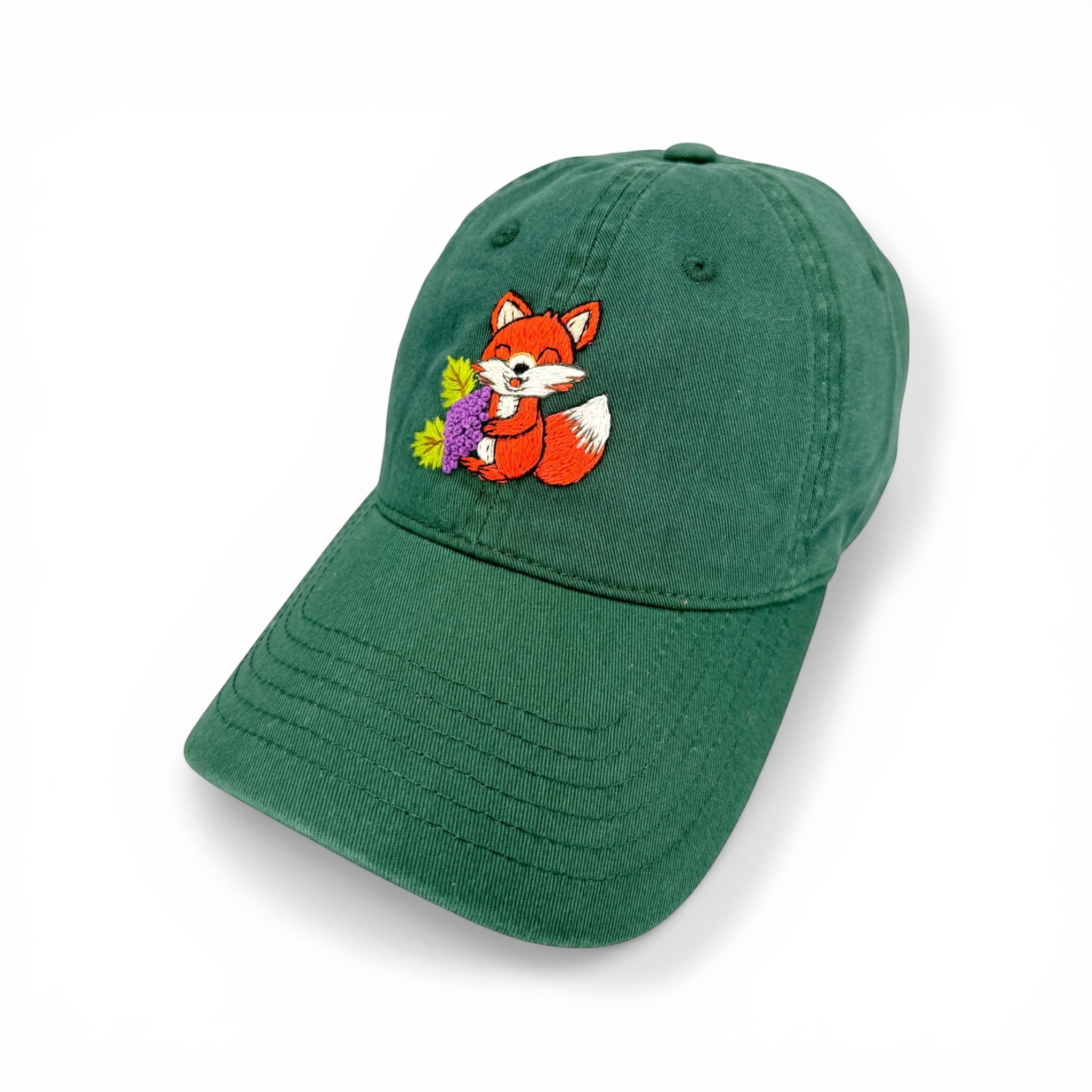 Little Fox Embroidered Green Everyday Hat