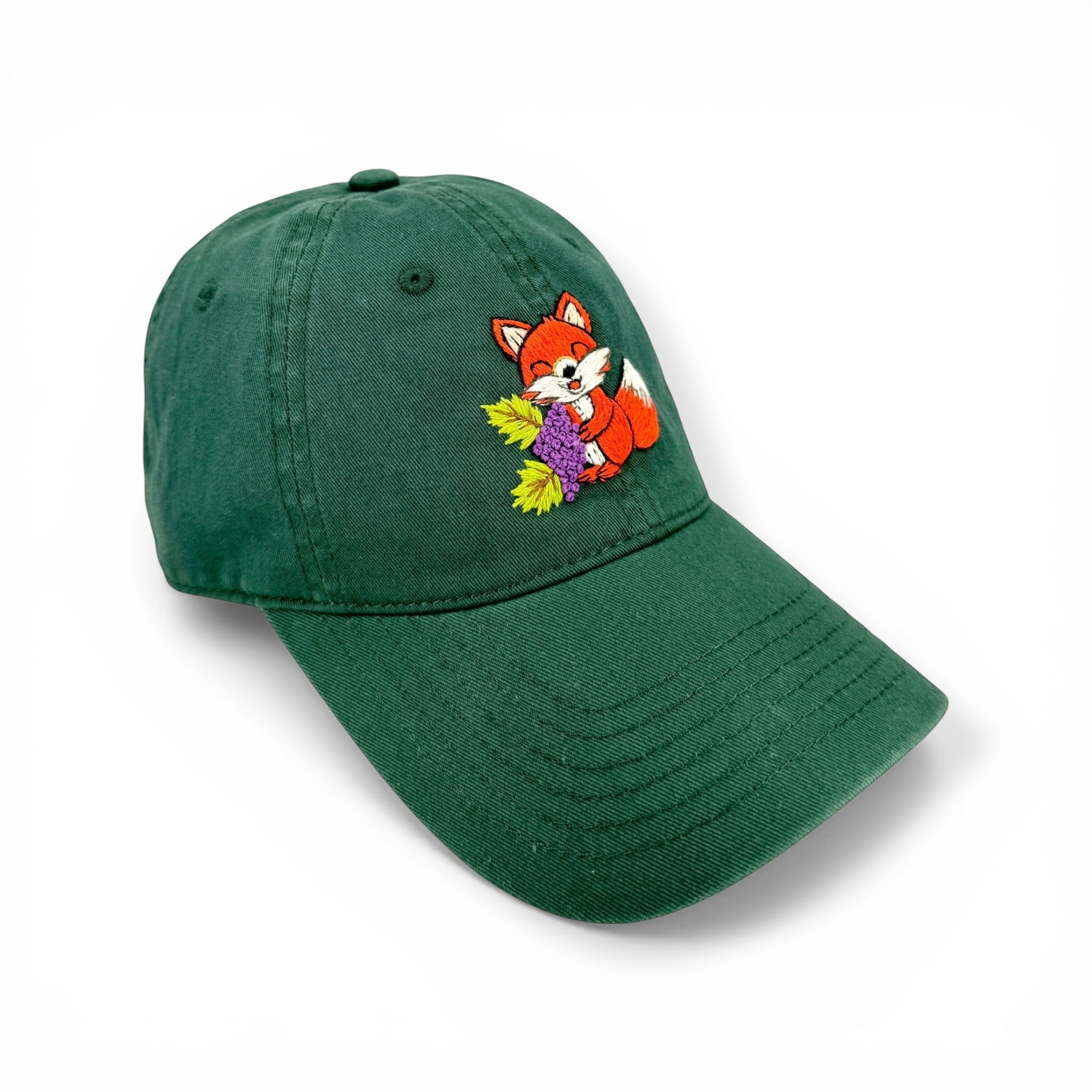 Little Fox Embroidered Green Everyday Hat