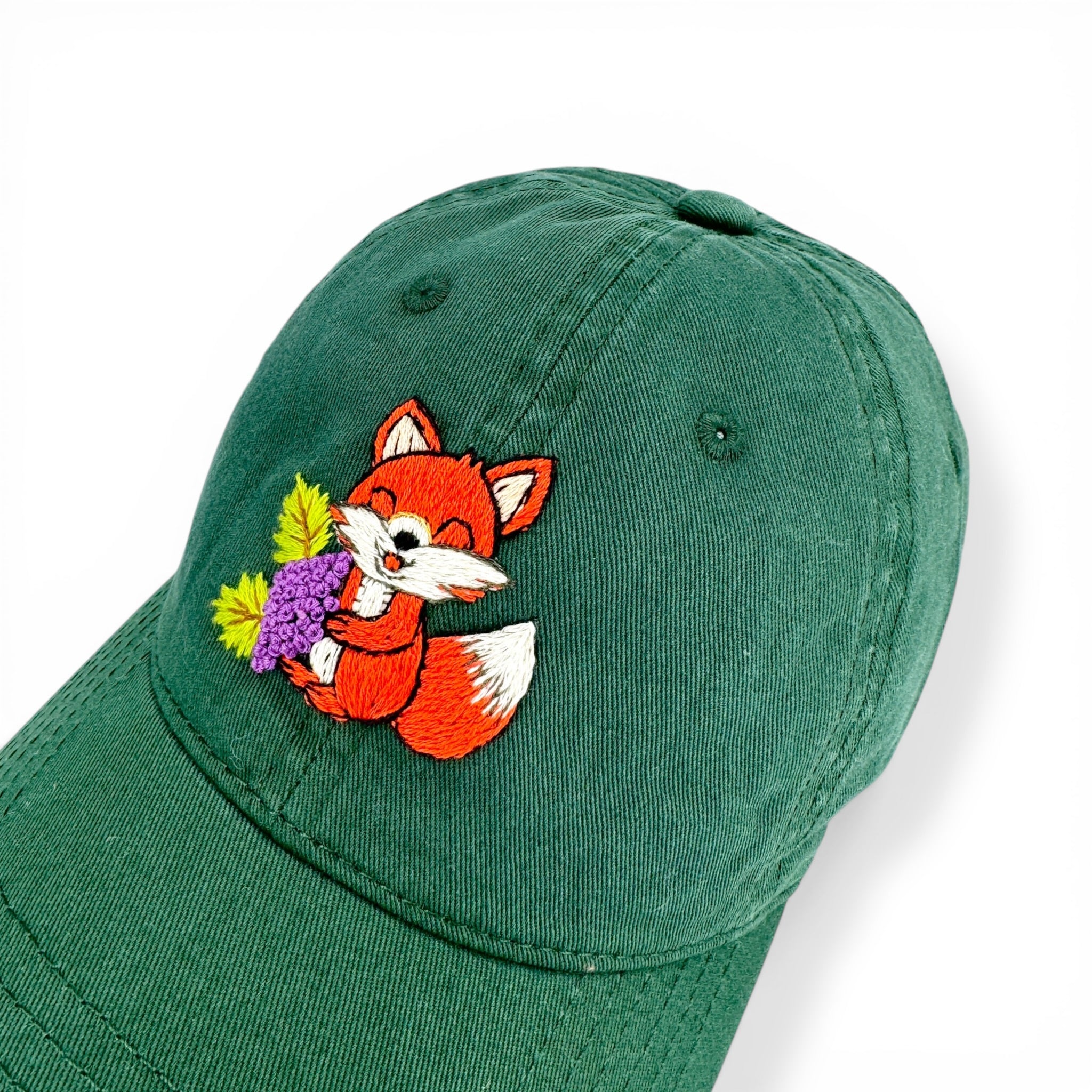 Little Fox Embroidered Green Everyday Hat