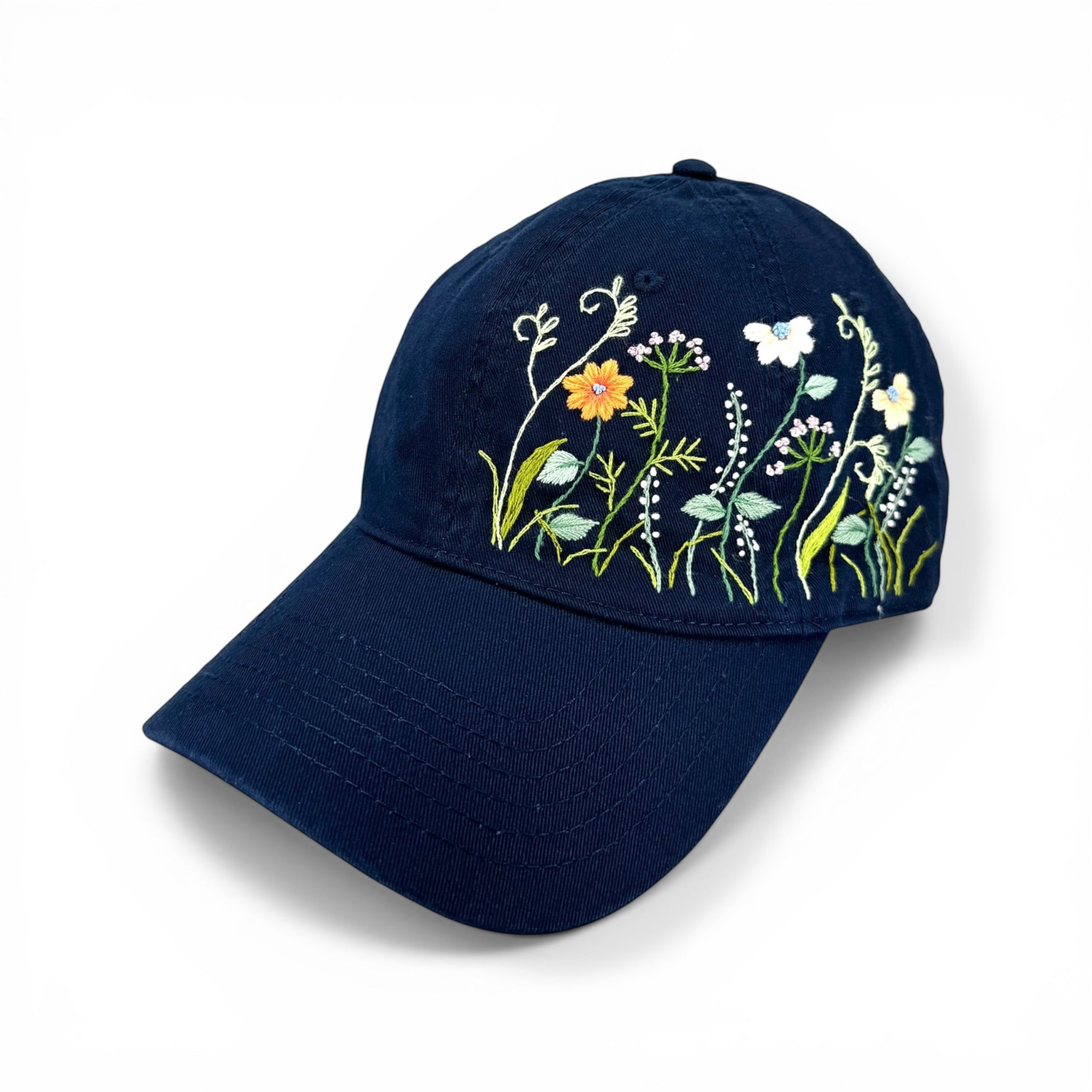 Botanical Deep Blue Embroidered Cap