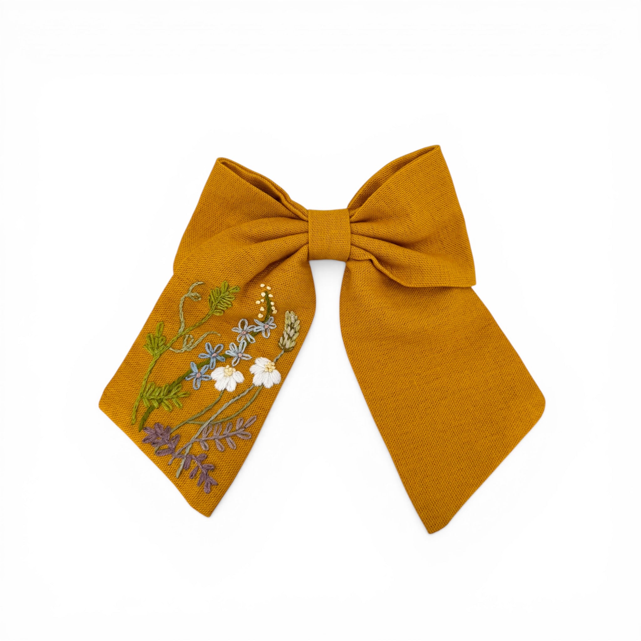 Mustard Floral Embroidered Hair Barrette