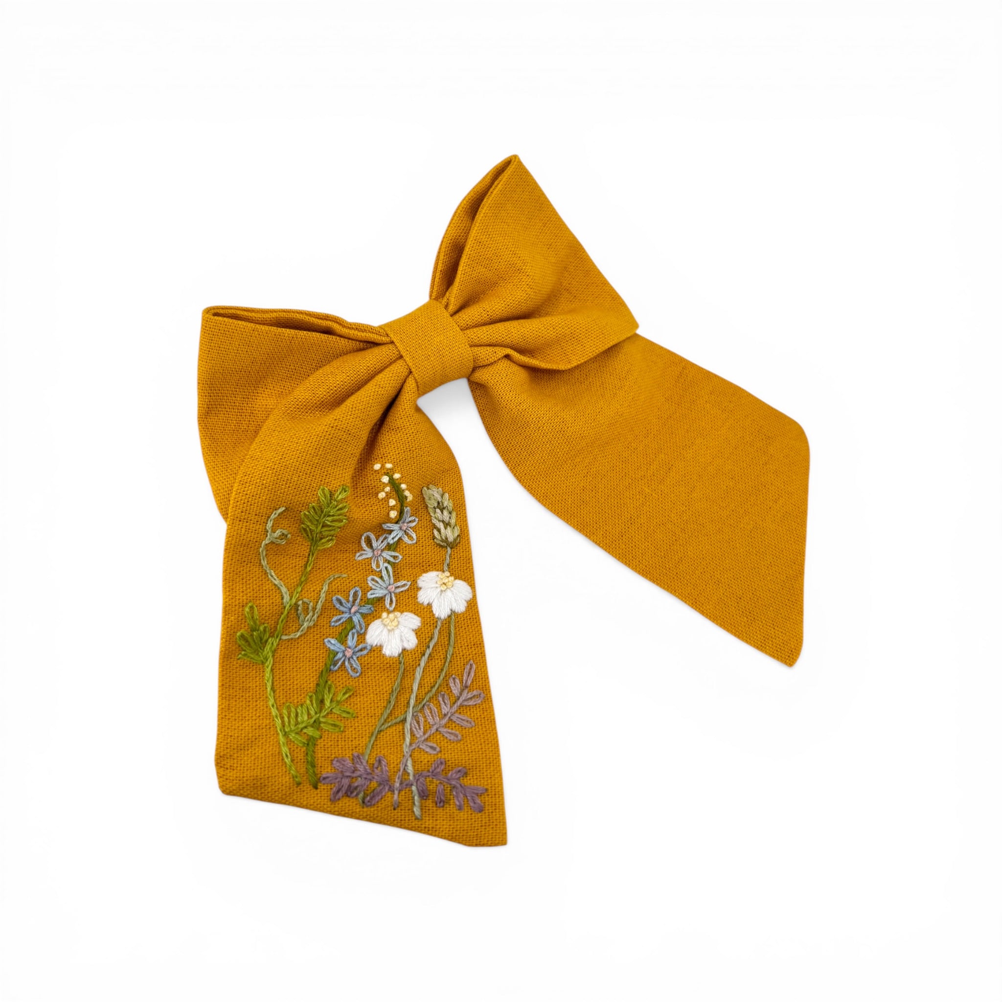 Mustard Floral Embroidered Hair Barrette